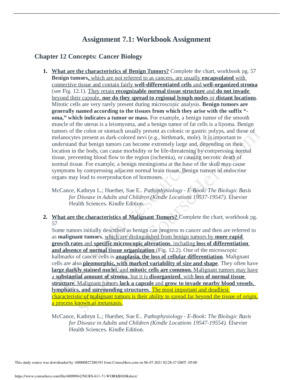 Preview of NURS 611 Assignment 7.1-Workbook  (Maryville University)