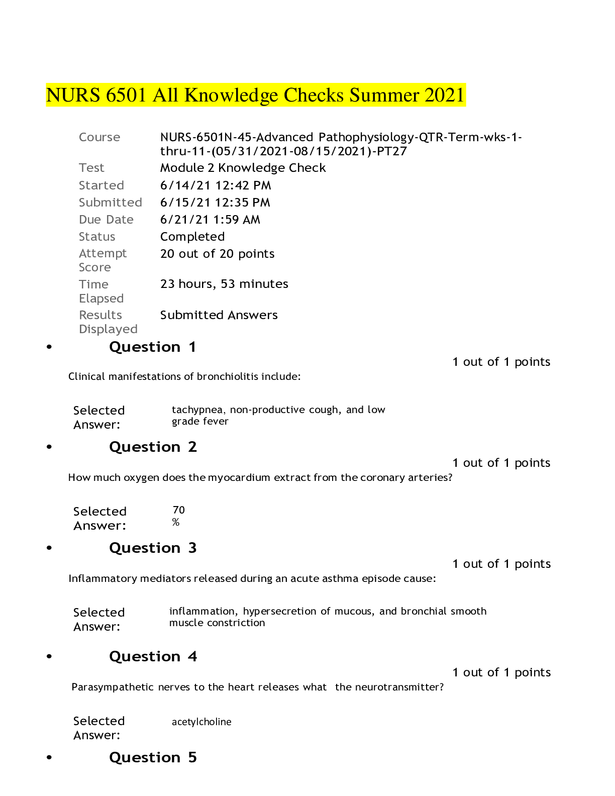 Preview image for NURS 6501 All Knowledge Checks Summer 2021 Questions and Answers/ Already Graded A