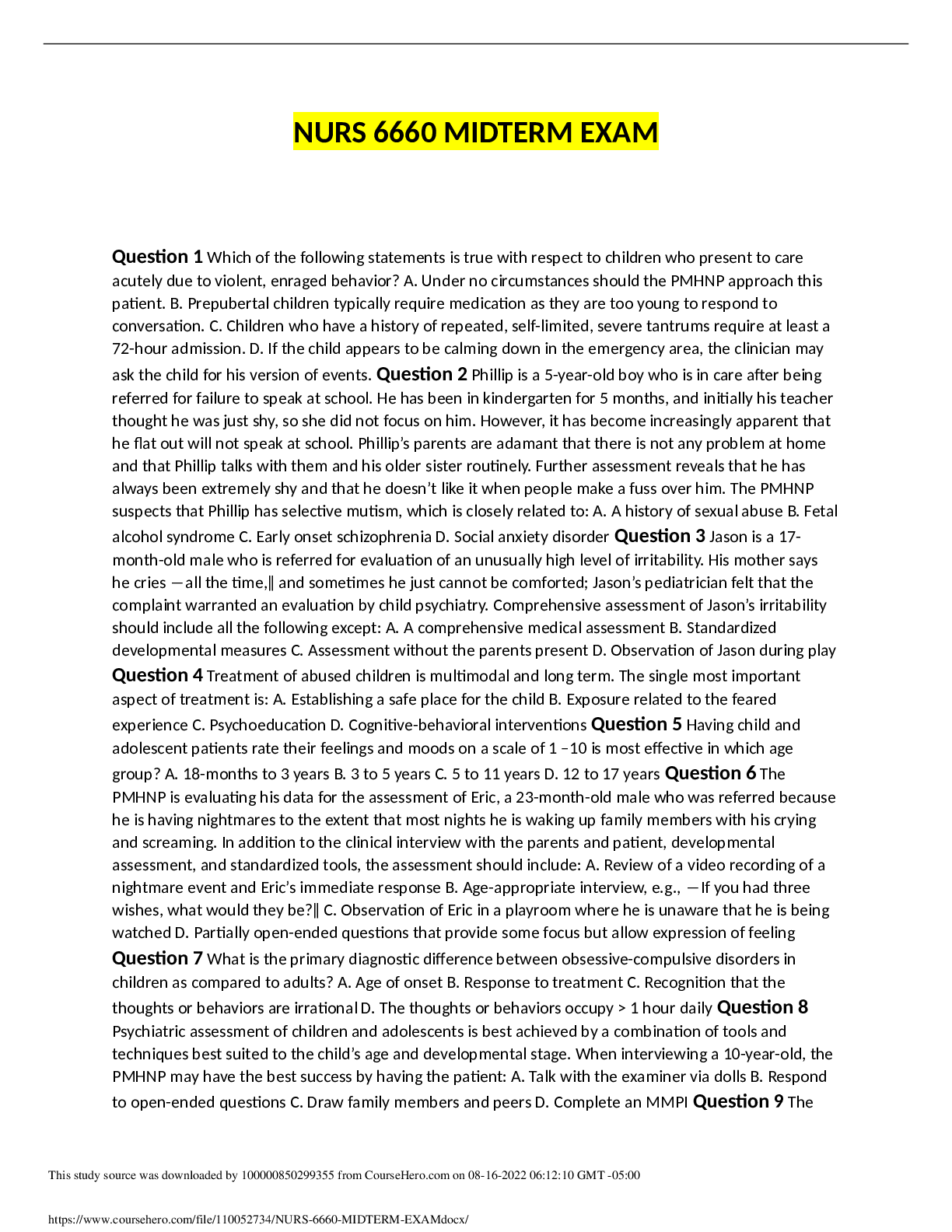 Preview image of NURS 6660 MIDTERM EXAM. document