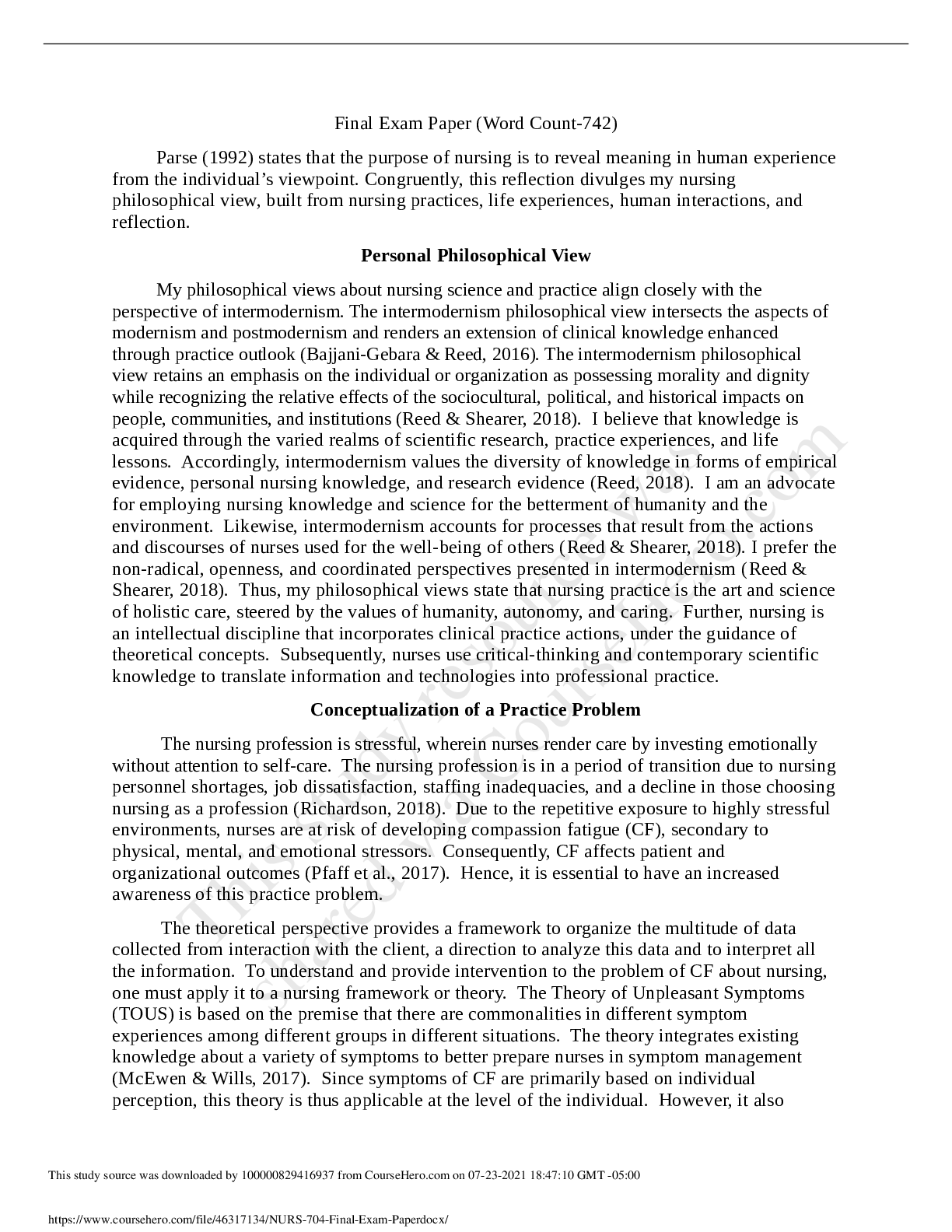 Preview image of NURS 704_Final Exam Paper_graded A+ document