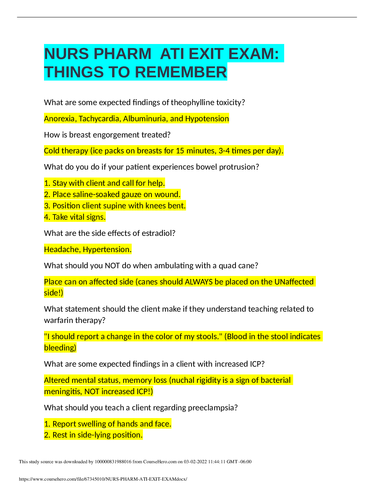 Preview image of NURS PHARM ATI EXIT EXAM,100% document