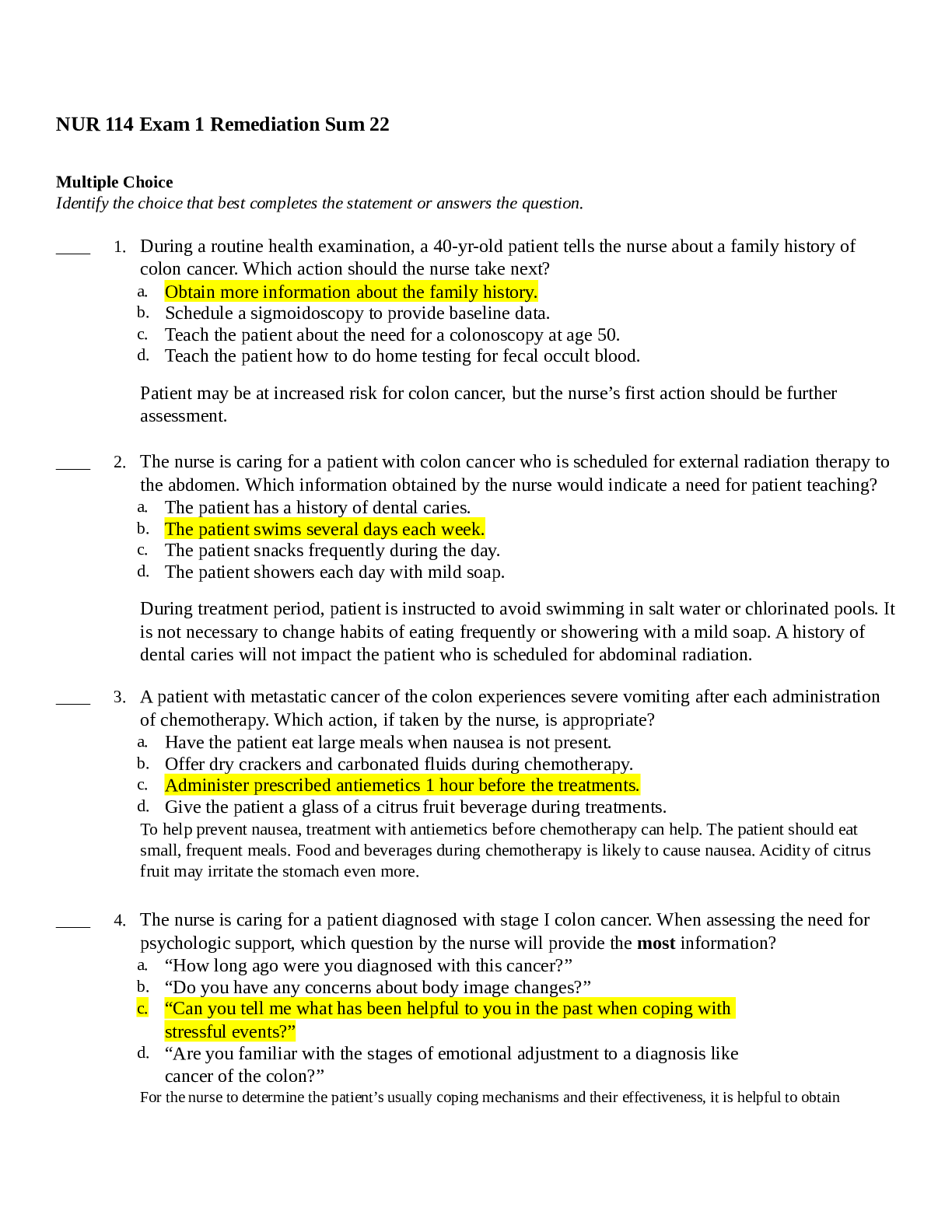 Recommended document preview for NUR 114 Exam 1 Remediation Sum 2022