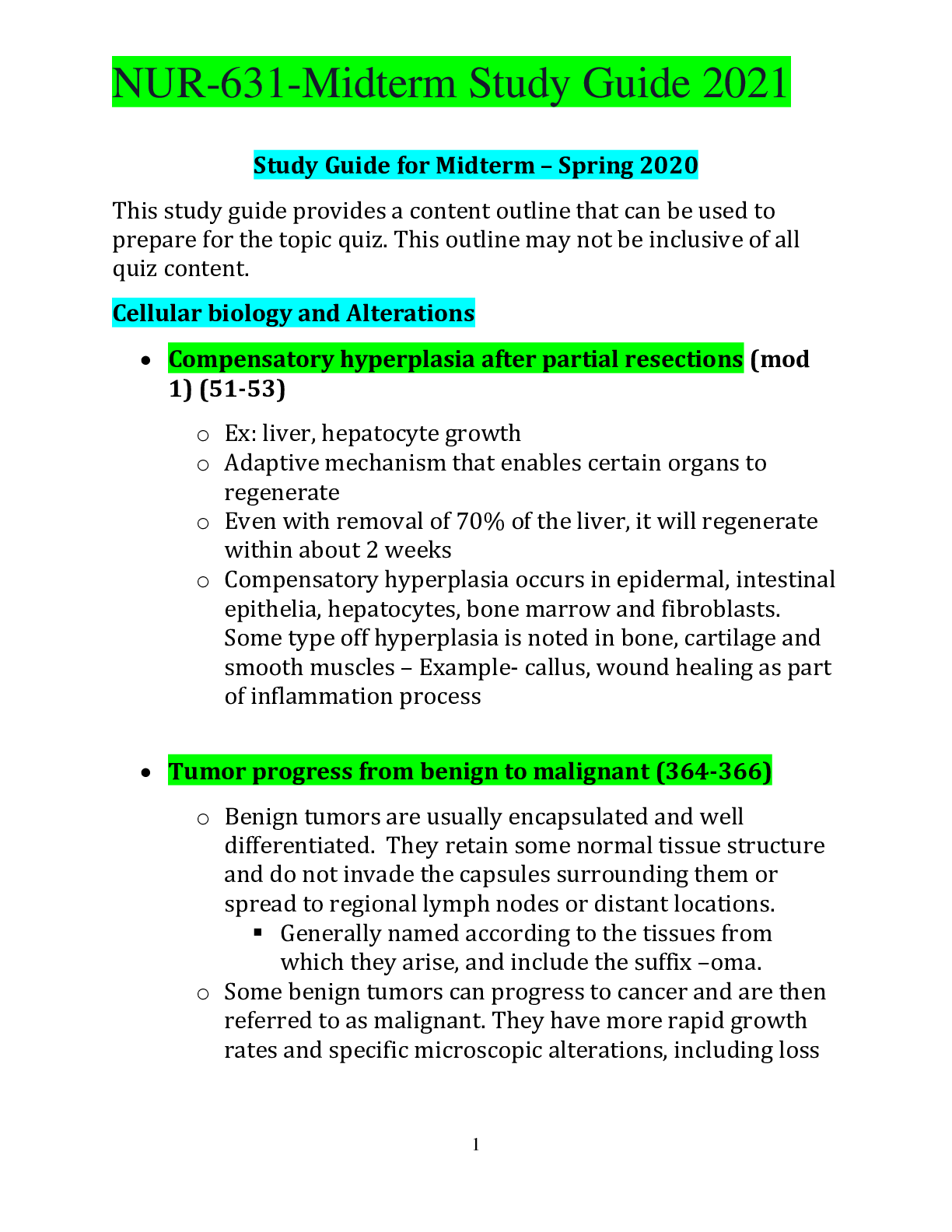 Preview image of NUR-631-Midterm Study Guide document