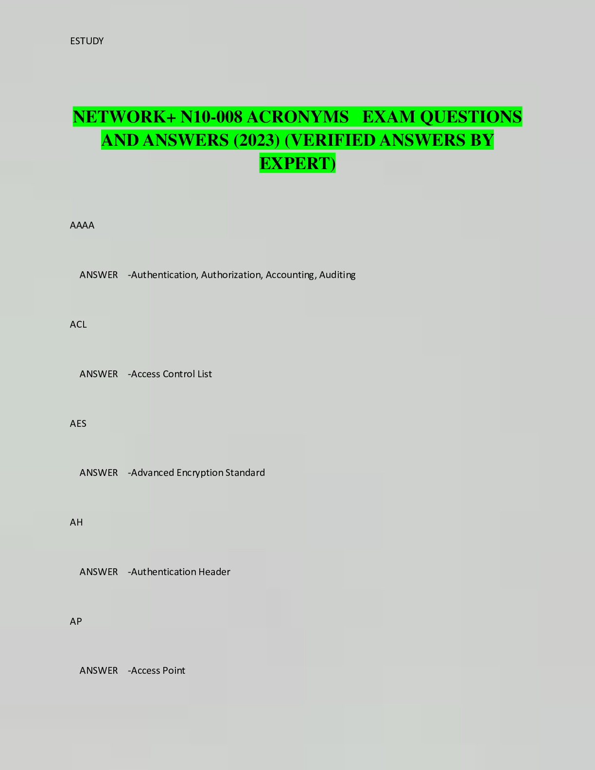 Network+ N10-008 BUNDLED EXAMS WITH COMPLETE SOLUTION - Scholarfriends