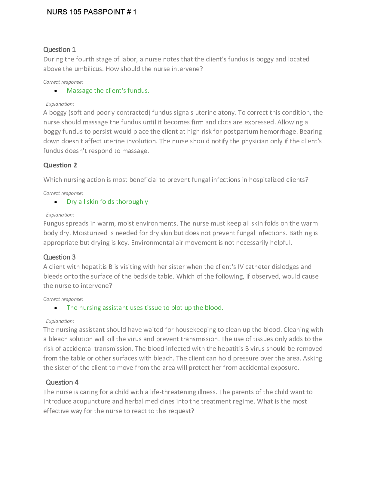 Preview image for Nurs 405 PassPoint #1 Questions And Answers Latest updated to score A