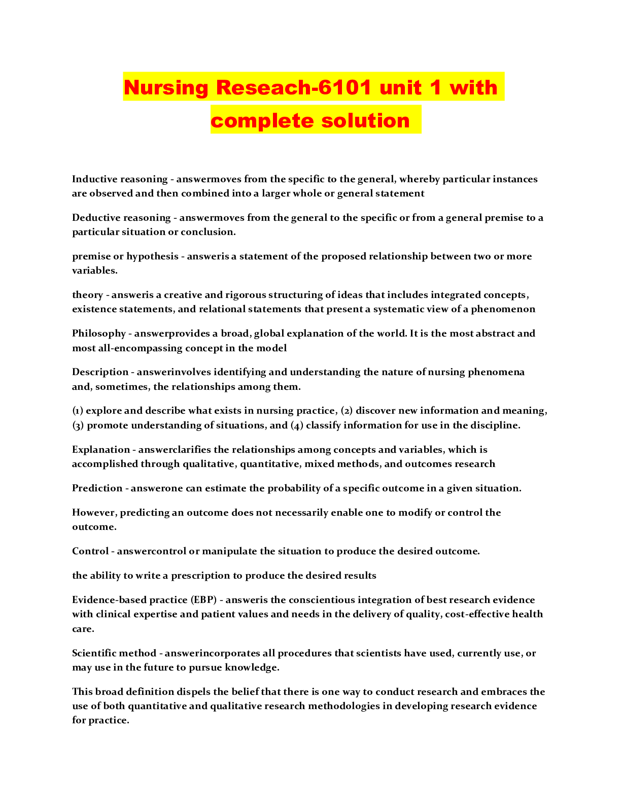 Nursing Reseach-6101 unit 1 with complete solution – Scholarfriends ...