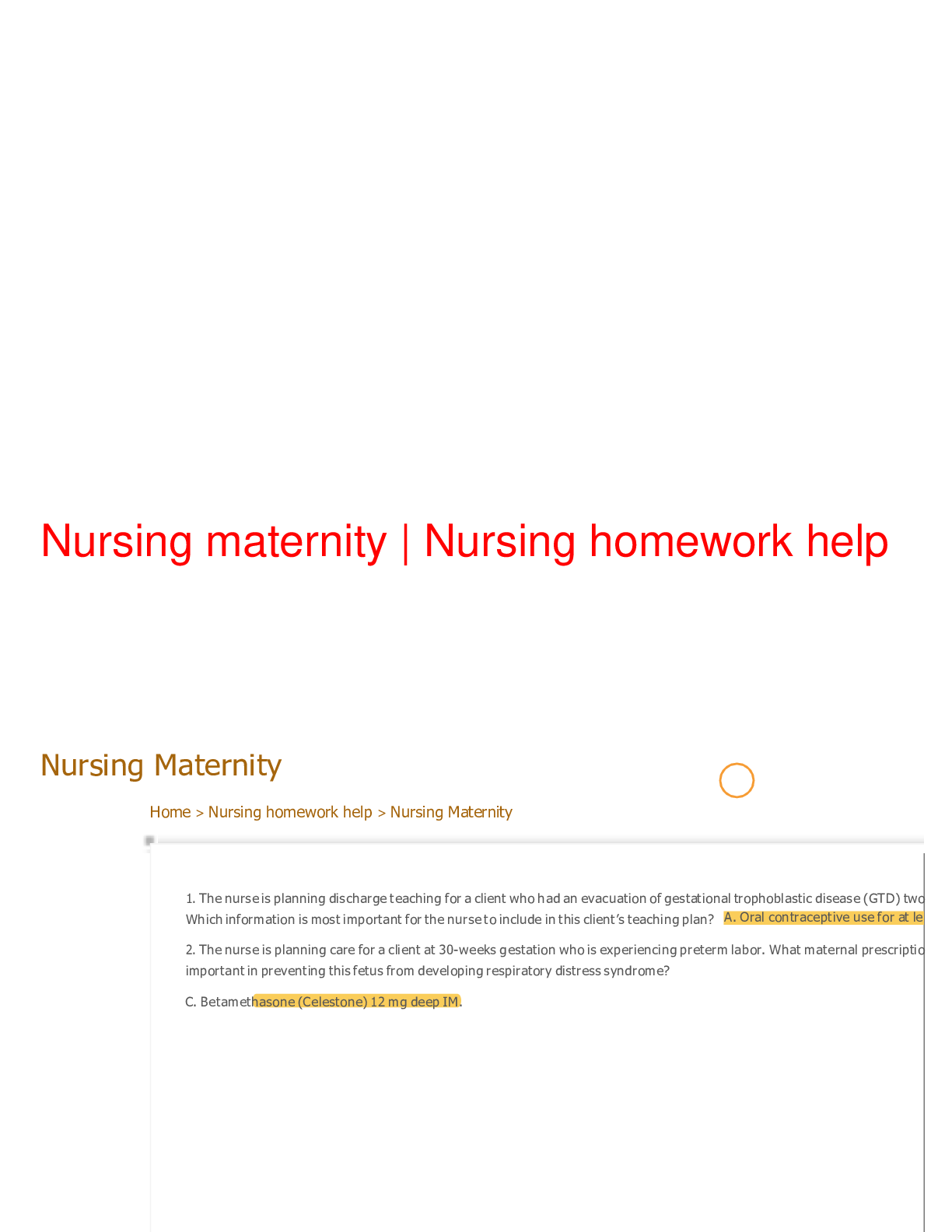 Preview image of NURS 4306 Nursing maternity | Nursing homework help document