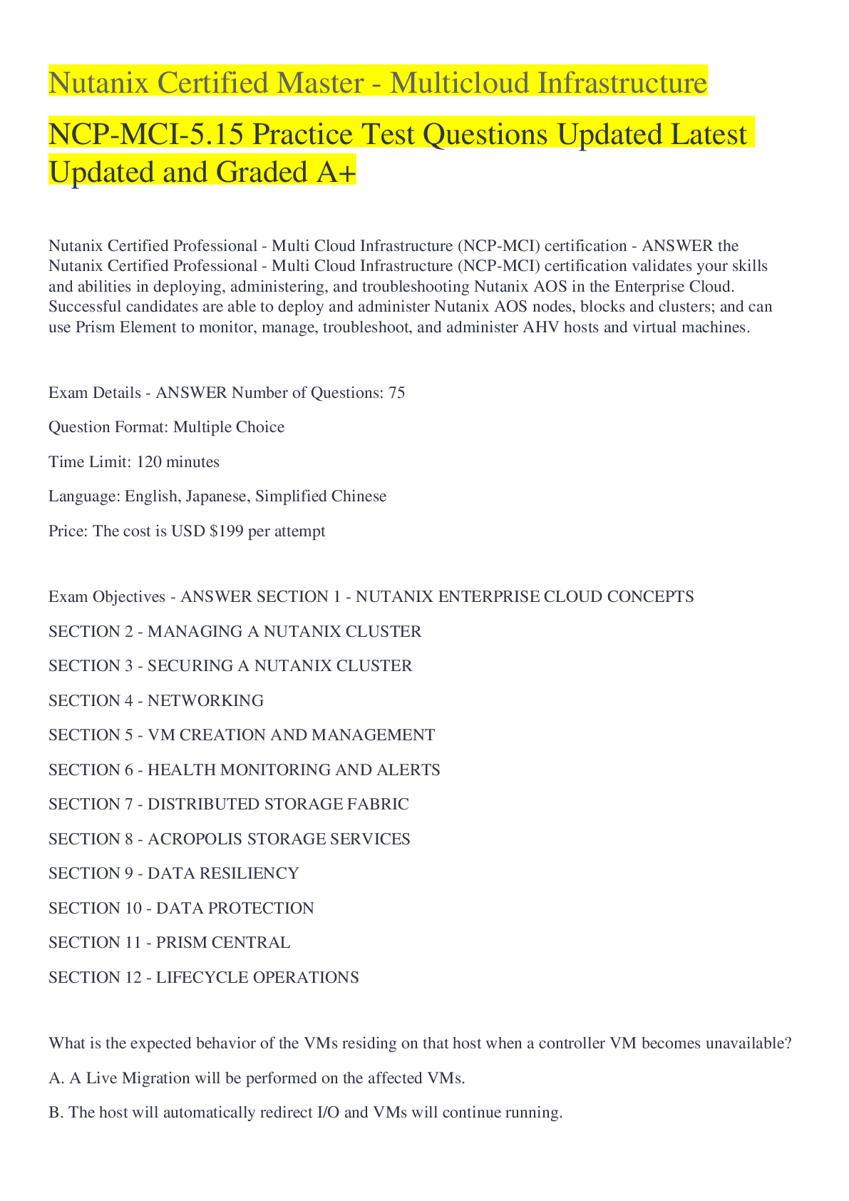 Nutanix Certified Master - Multicloud Infrastructure NCP-MCI-5.15 Pr ...