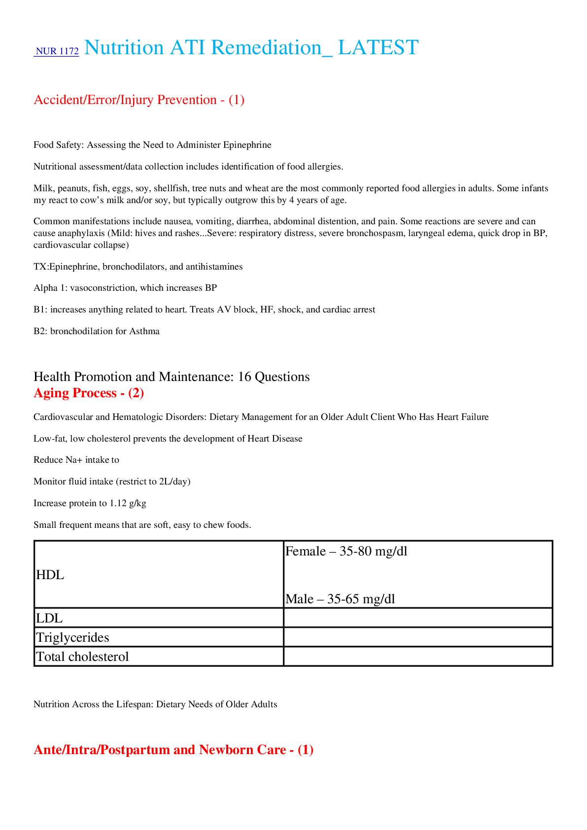 Preview image for NUR 1172 Nutrition ATI Remediation_ LATEST ,100% CORRECT
