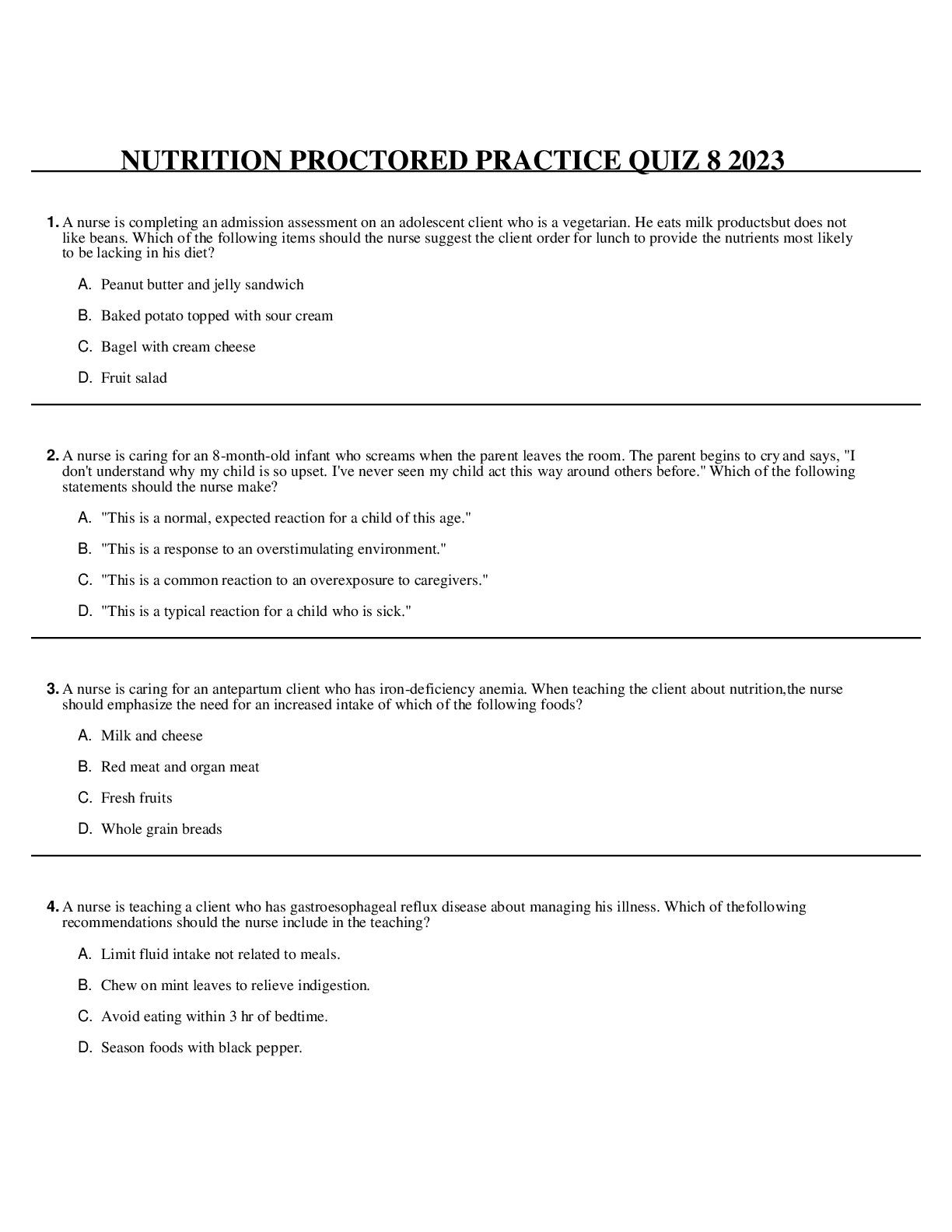 Preview image for NUTRITION PROCTORED PRACTICE QUIZ 8 2023