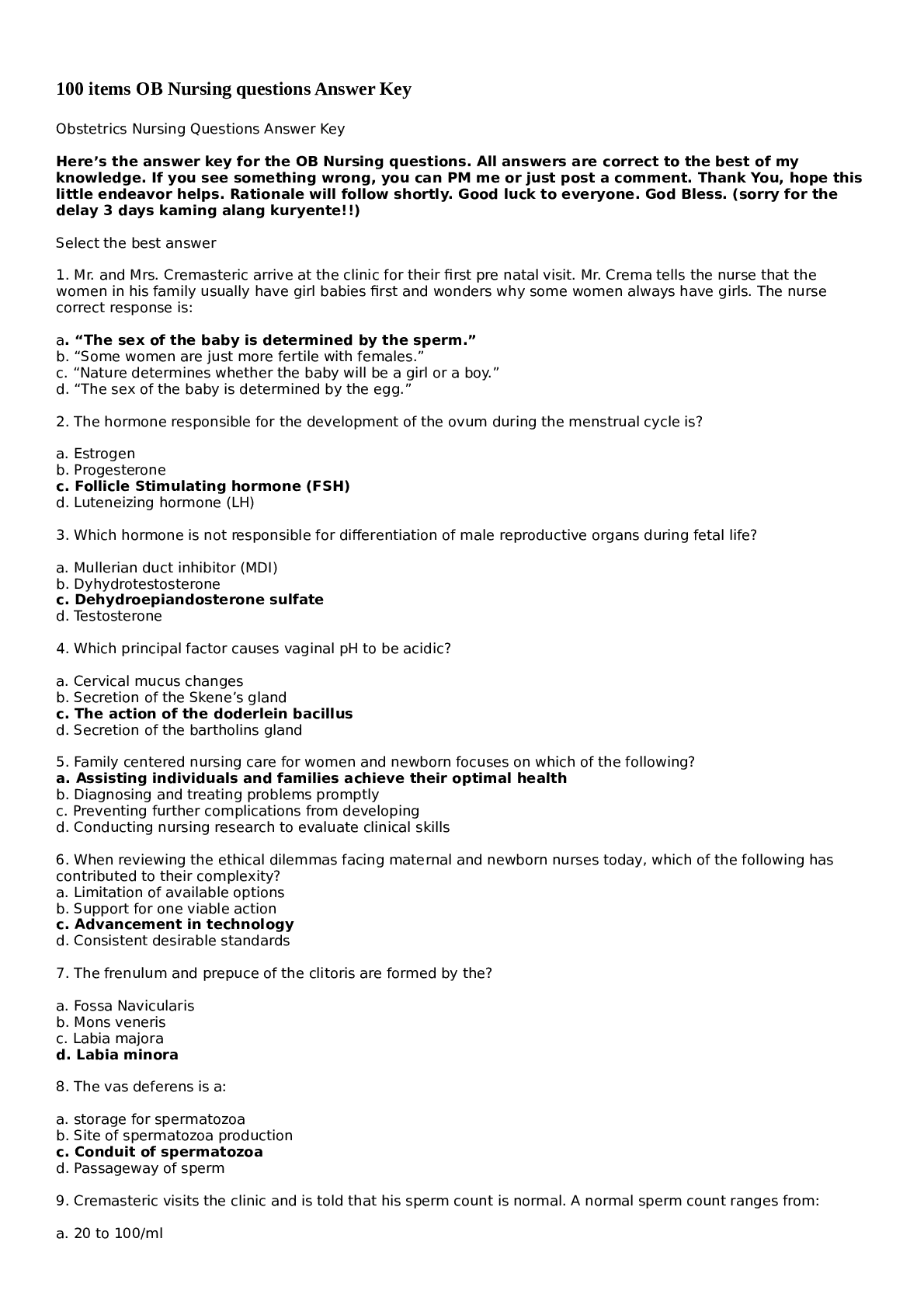 Preview image for Nursing questions Answer Key 100% Complete