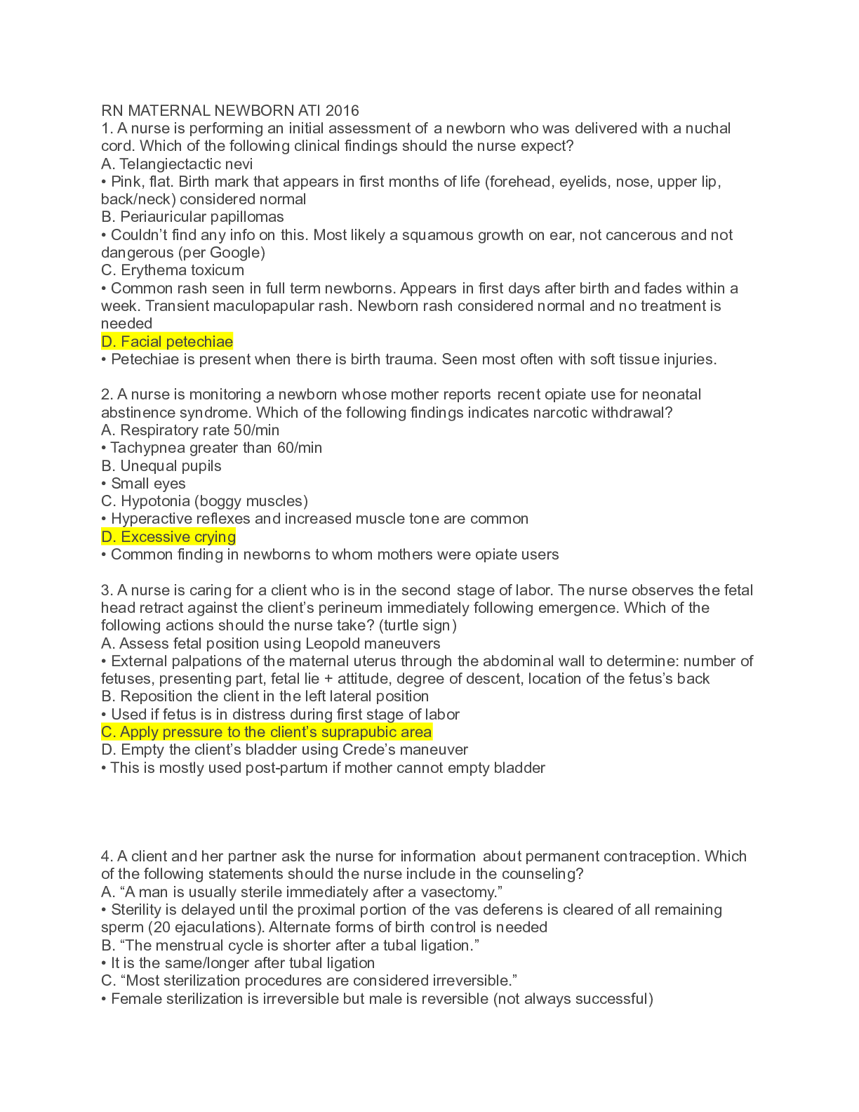 Preview image of RN MATERNAL NEWBORN ATI 2016 document