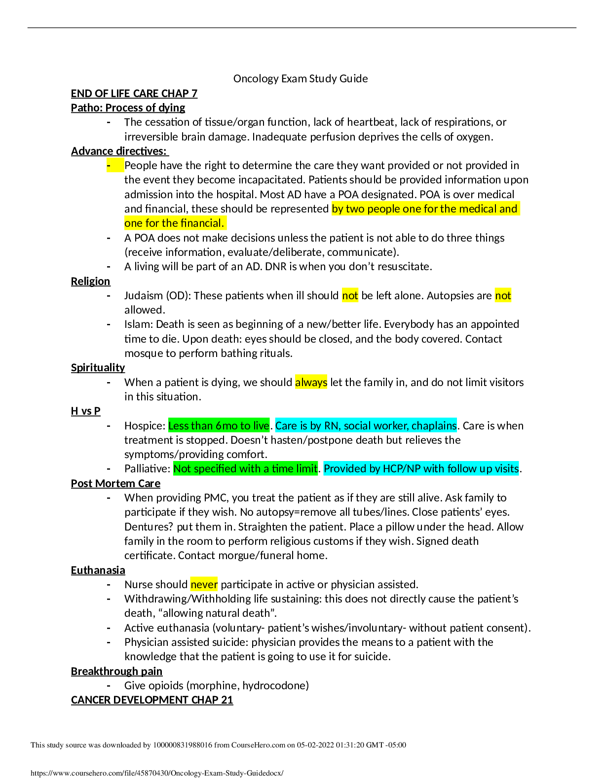 Preview image for Oncology Exam Study Guide