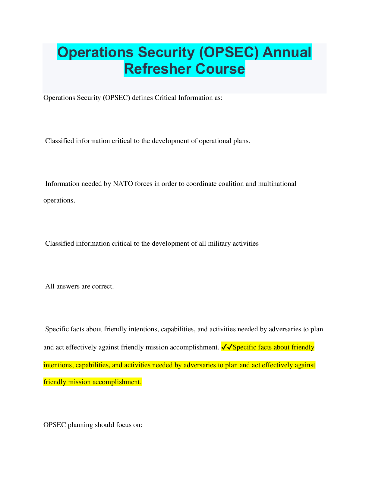 Operations Security (OPSEC) Annual Refresher Course Scholarfriends