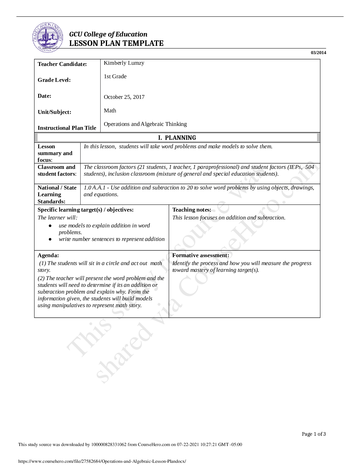 Preview image for Operations and Algebraic Lesson Plan.docx