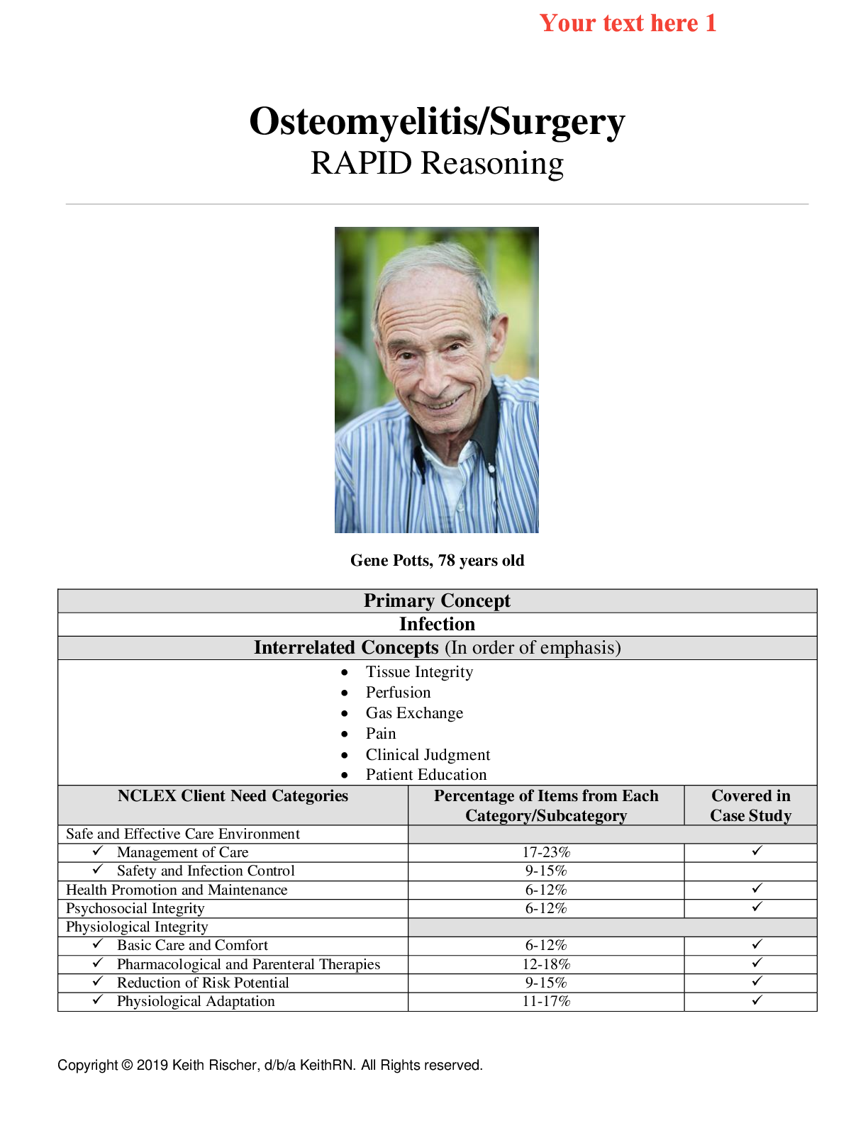 Preview of NUR2065 Case Study Osteomyelitis/Surgery RAPID Reasoning - Gene Potts, 78 years old
