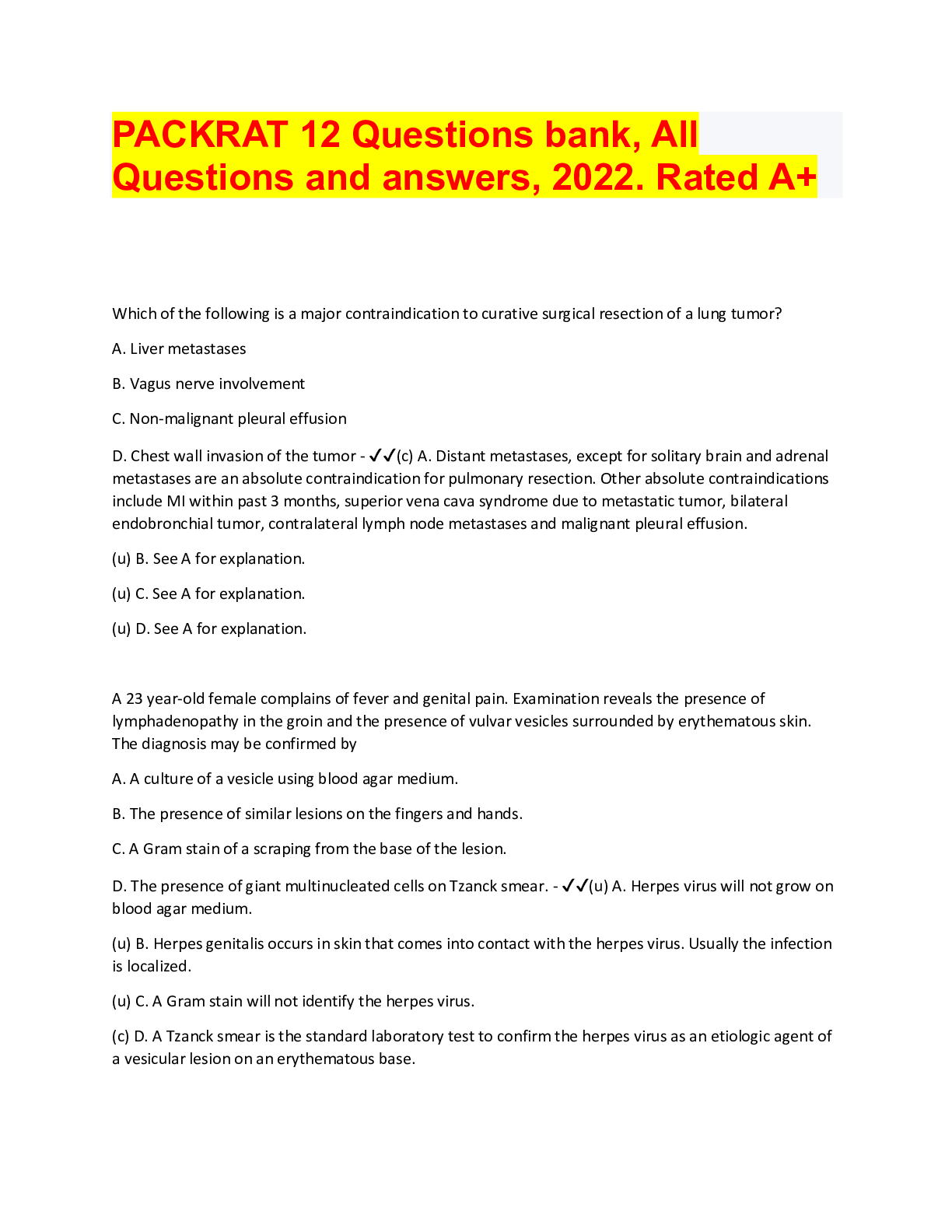 PACKRAT 12 Questions bank, All Questions and answers, 2022. Rated A+ ...