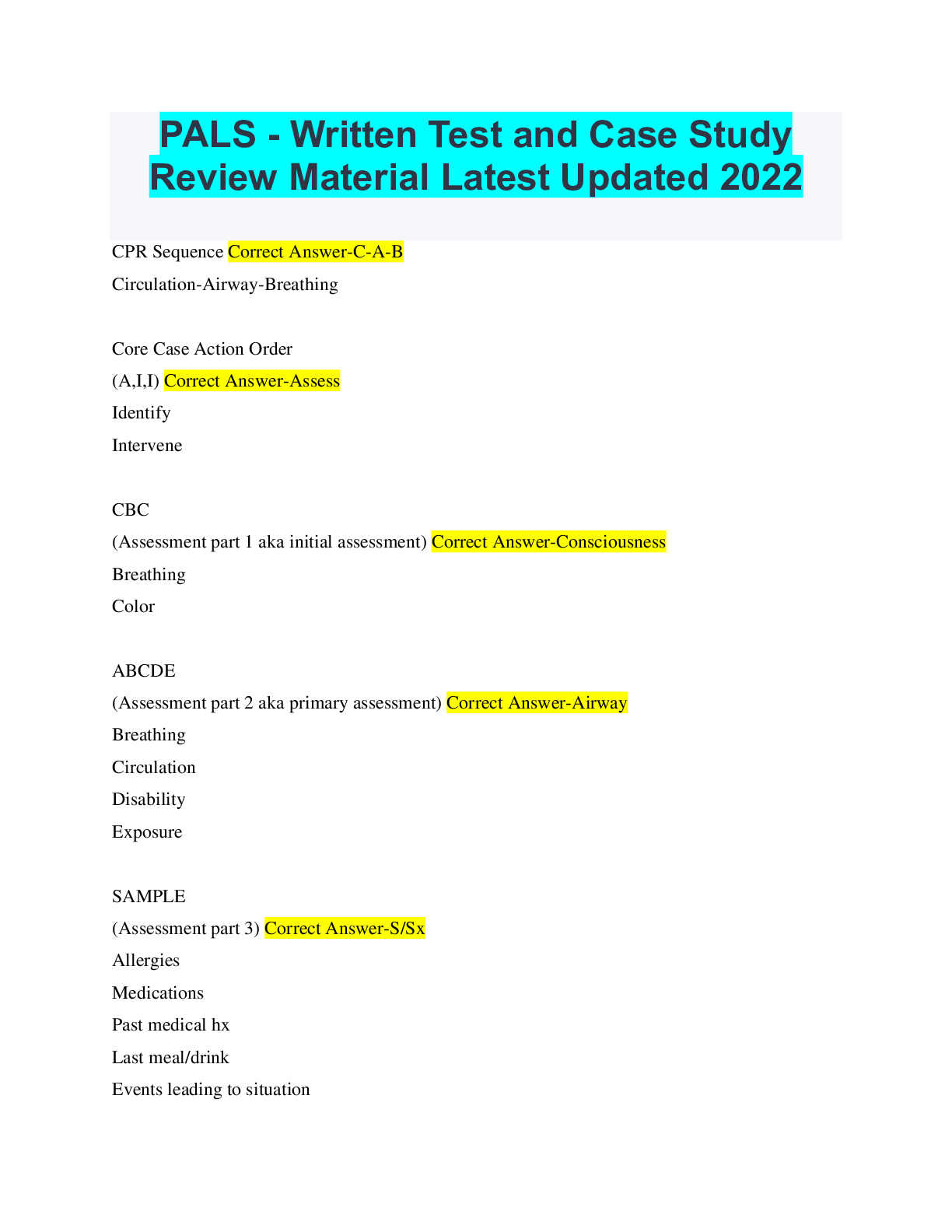 PALS - Written Test and Case Study Review Material Latest Updated 2022 ...