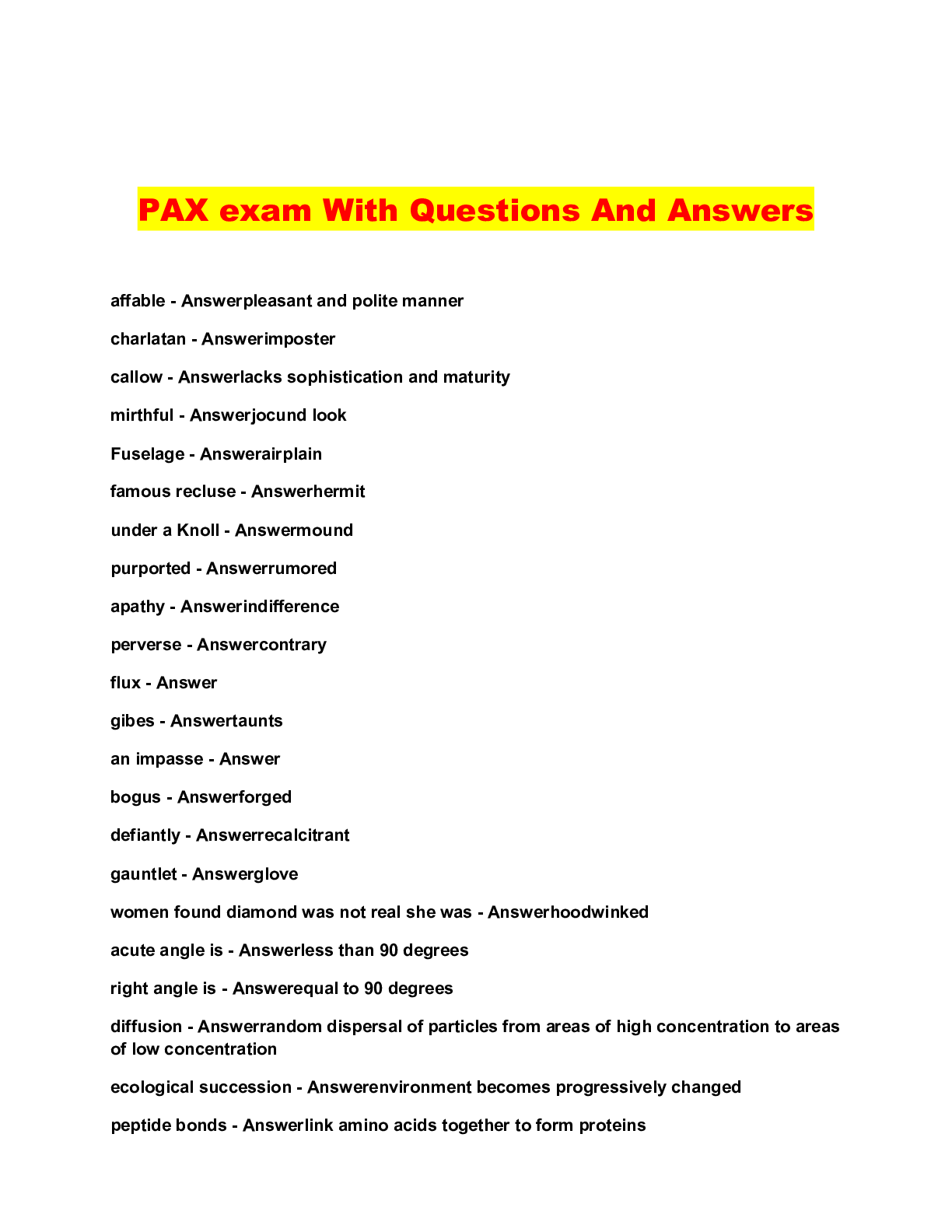 Pax Questions Chapter 6 PAX exam With Questions And Answers - Scholarfriends