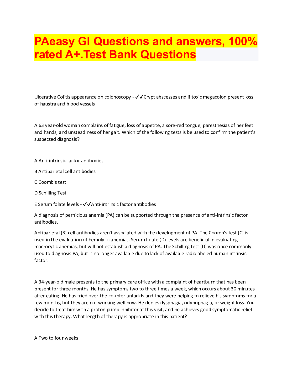 Gi Questions PAeasy GI Questions and answers, 100% rated A+.Test Bank Questions ...