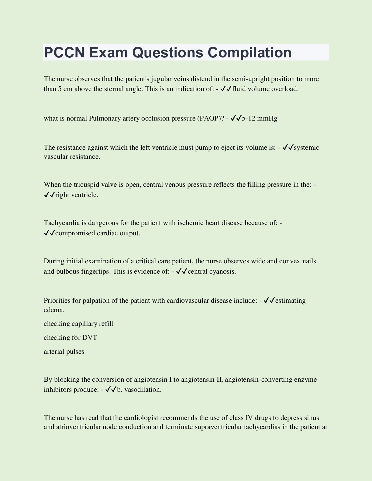 Pcc Question Examples PCCN Exam Questions Compilation | ScholarFriends