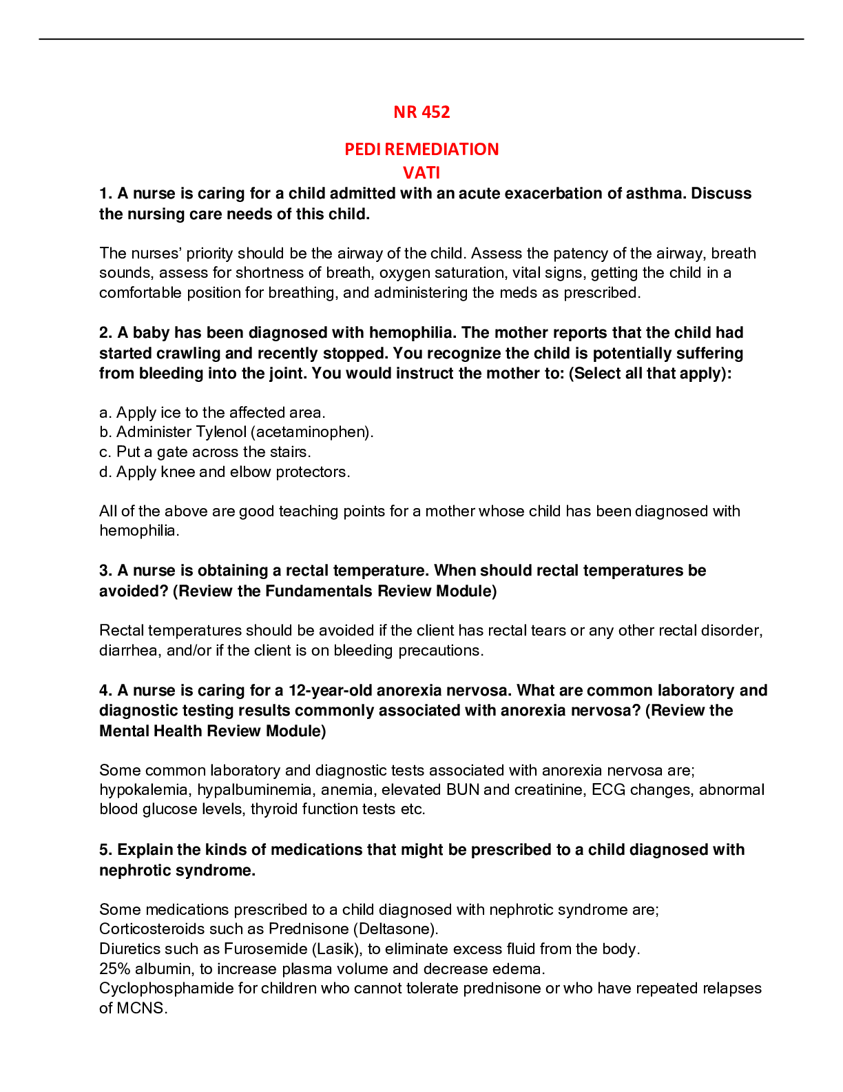 Preview image of NR 452 PEDI REMEDIATION VATI/COMPLETE SOLUTION document