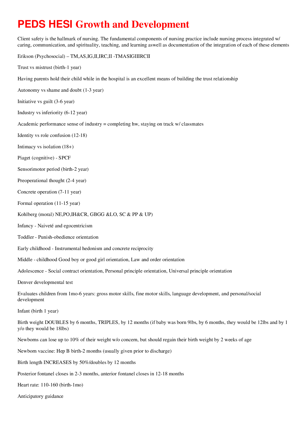 Preview image for PEDS HESI Growth and Development,100% CORRECT