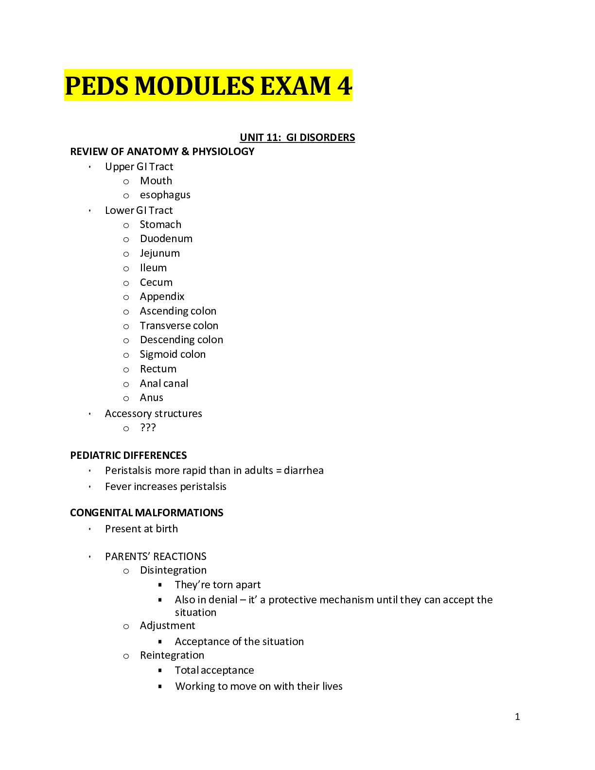 Preview image of NURSING 1310 - PEDS MODULES EXAM 4. document