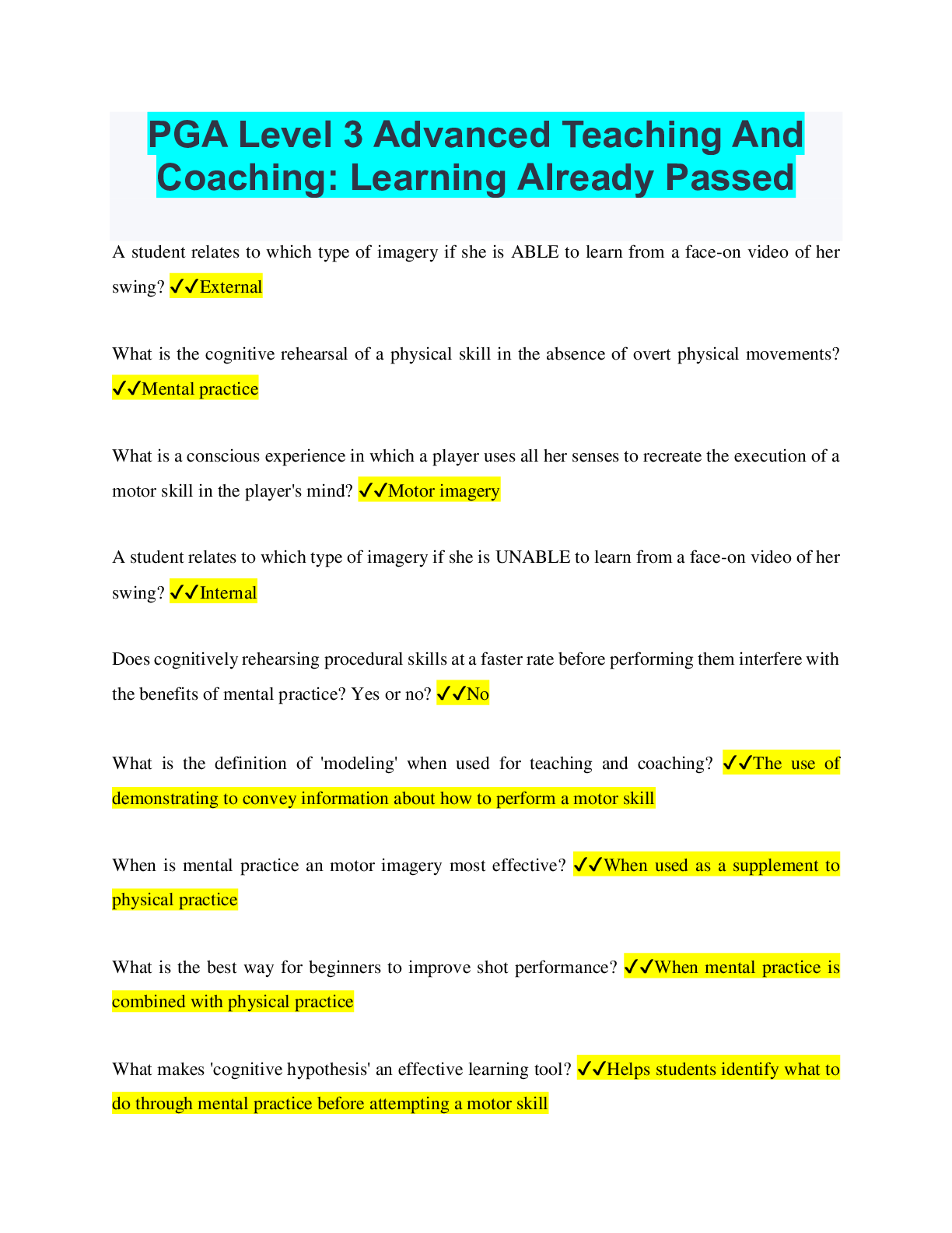 PGA Level 3 Advanced Teaching And Coaching: Learning Already Passed ...