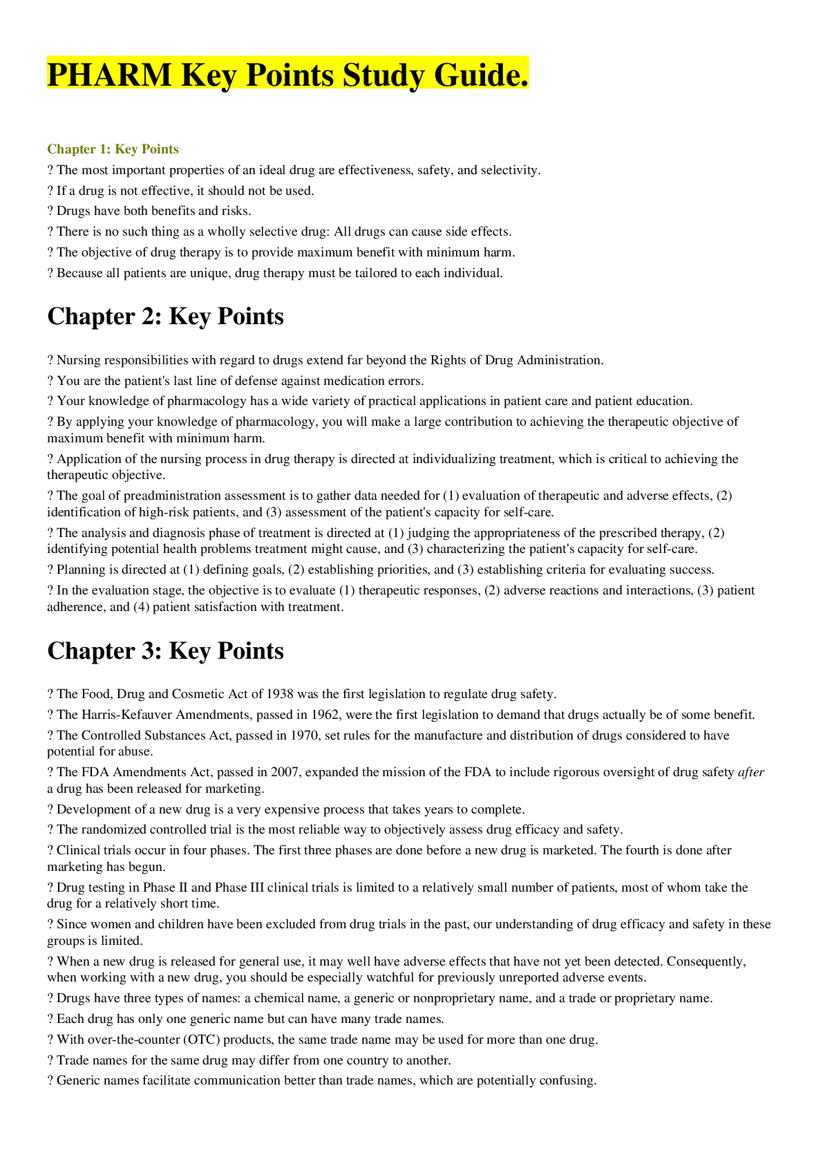 Preview image for NSG 220 - PHARM Key Points Study Guide.