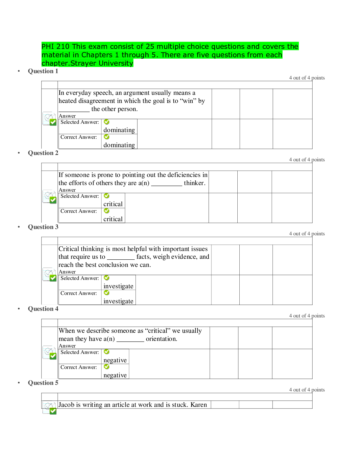 PHI 210 Exam 1 test questions and answers 2021 docs new solved solution ...
