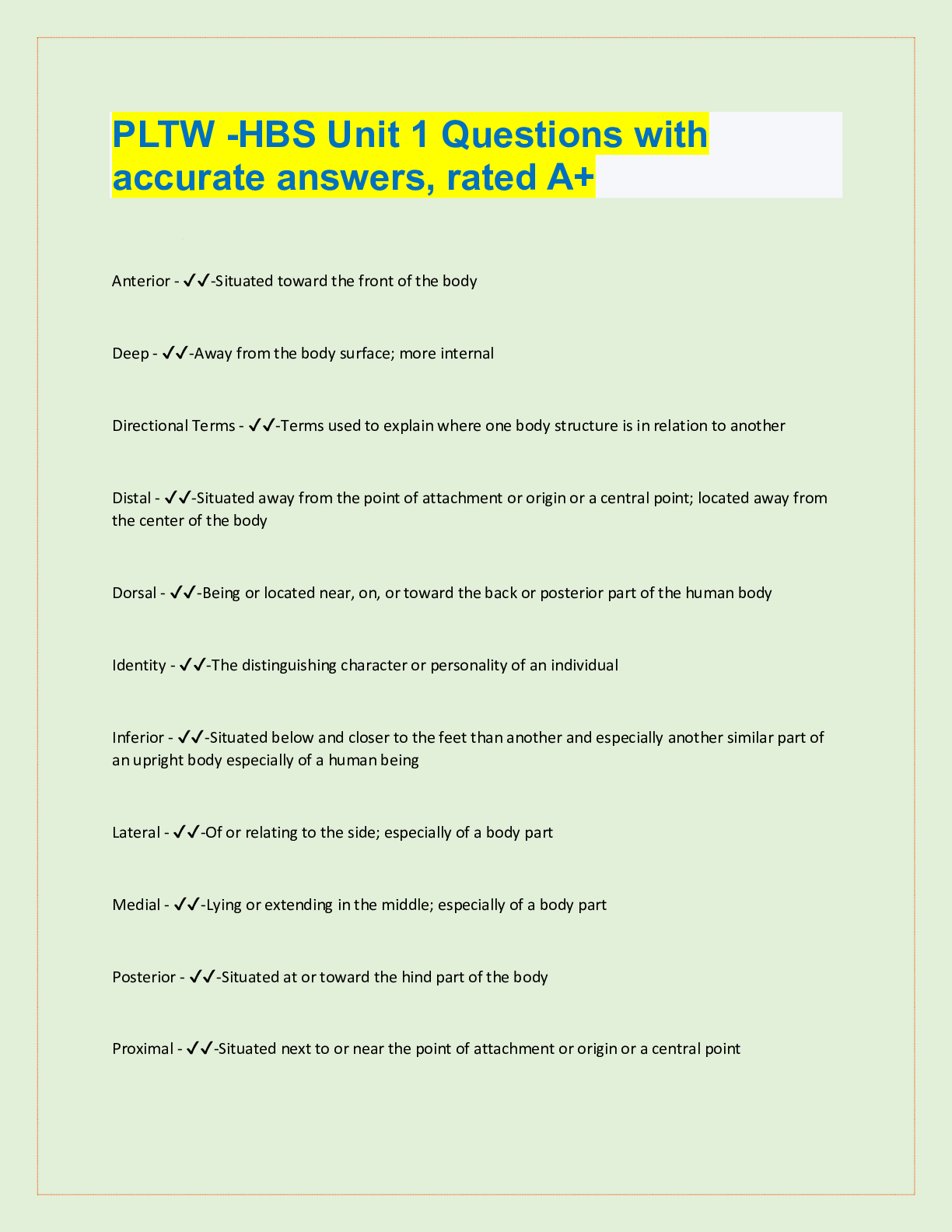 Preview image for PLTW -HBS Unit 1 Questions with  accurate answers, rated A+