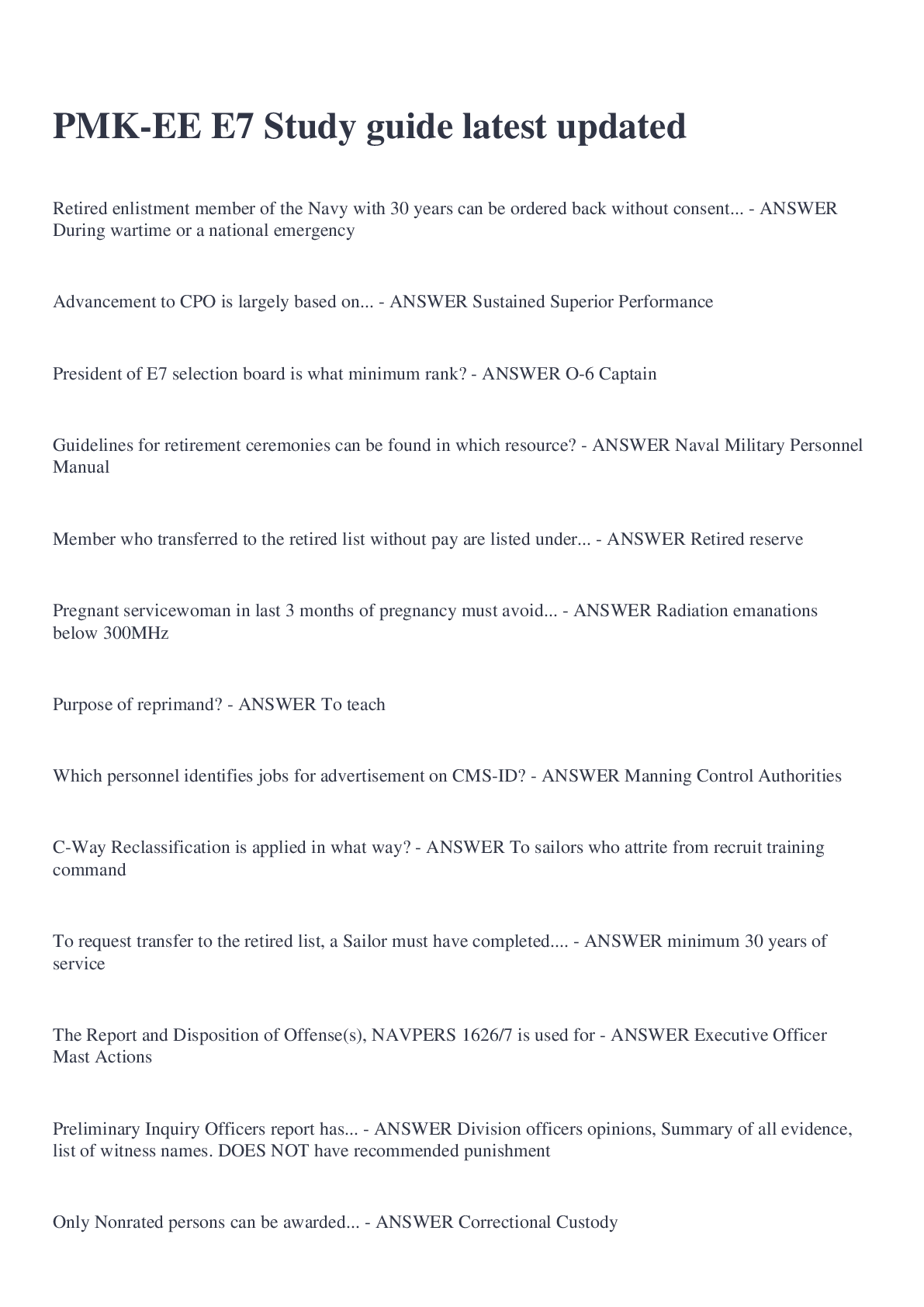 Preview image for PMK-EE E7 Study guide latest updated