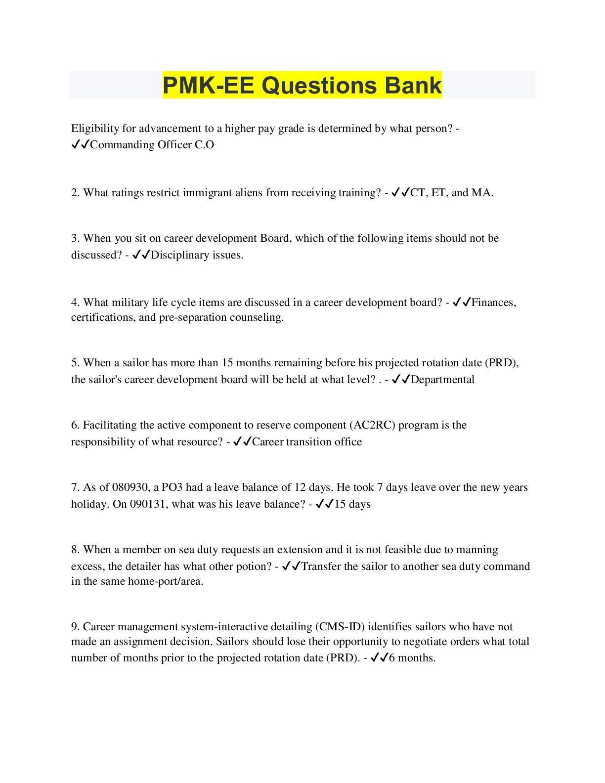 Preview image of PMK-EE Questions Bank document