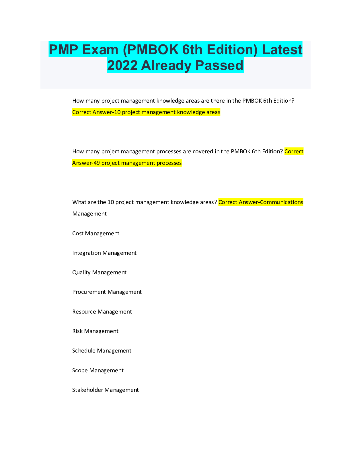 PMP Exam (PMBOK 6th Edition) | ScholarFriends