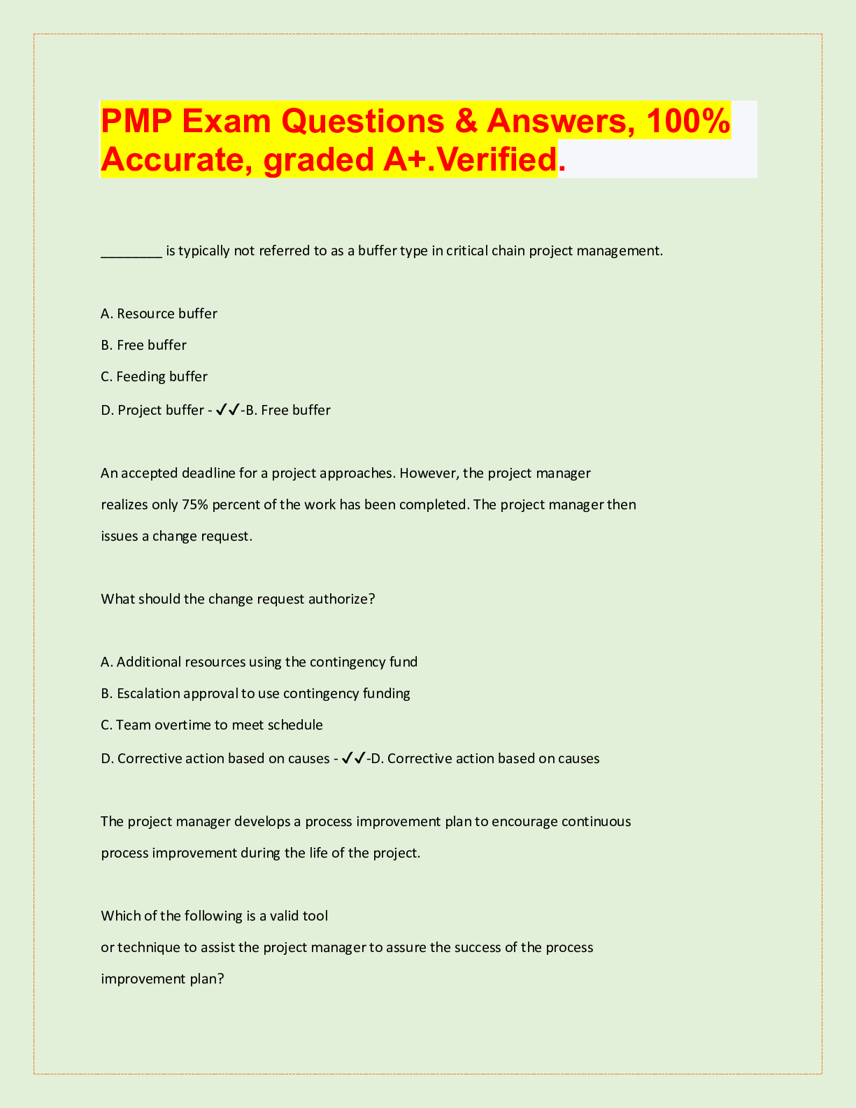 PMP Exam Questions & Answers, 100% Accurate, graded A+.Verified ...