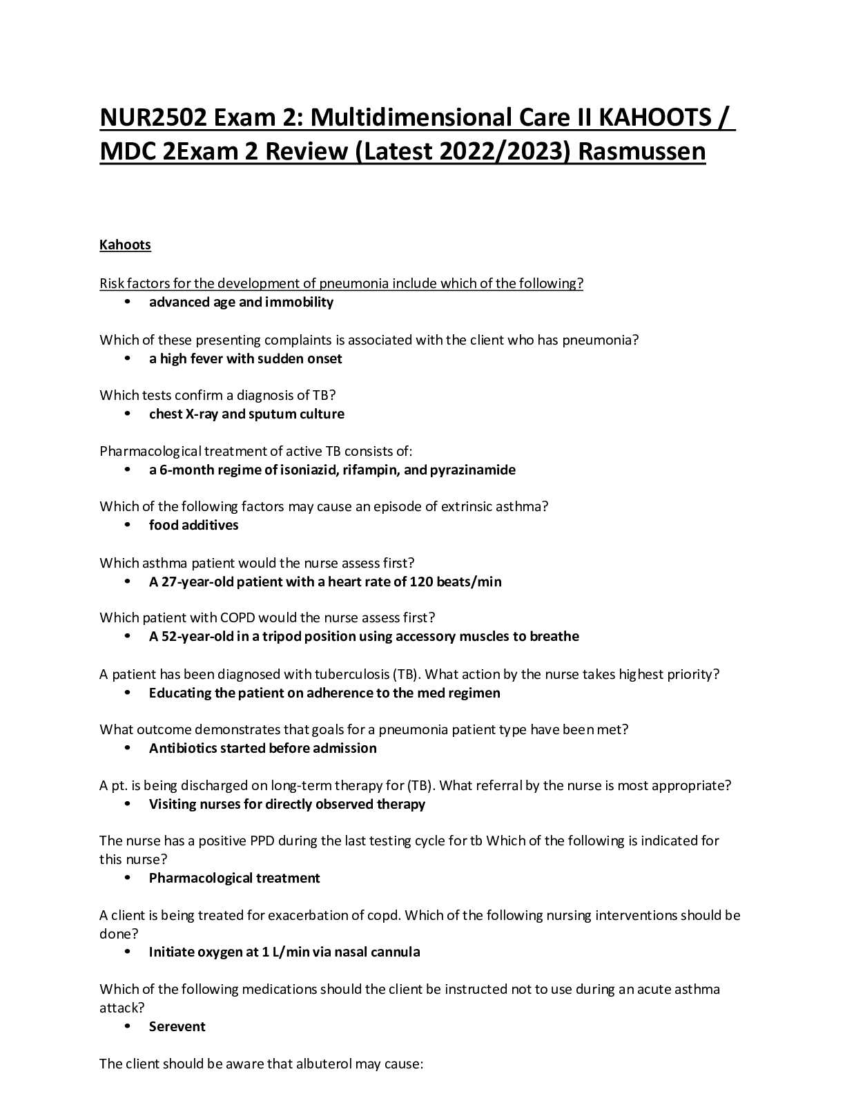 Preview image for NUR2502 Exam 2: Multidimensional Care II KAHOOTS / MDC 2Exam 2 Review (Latest 2022/2023) Rasmussen