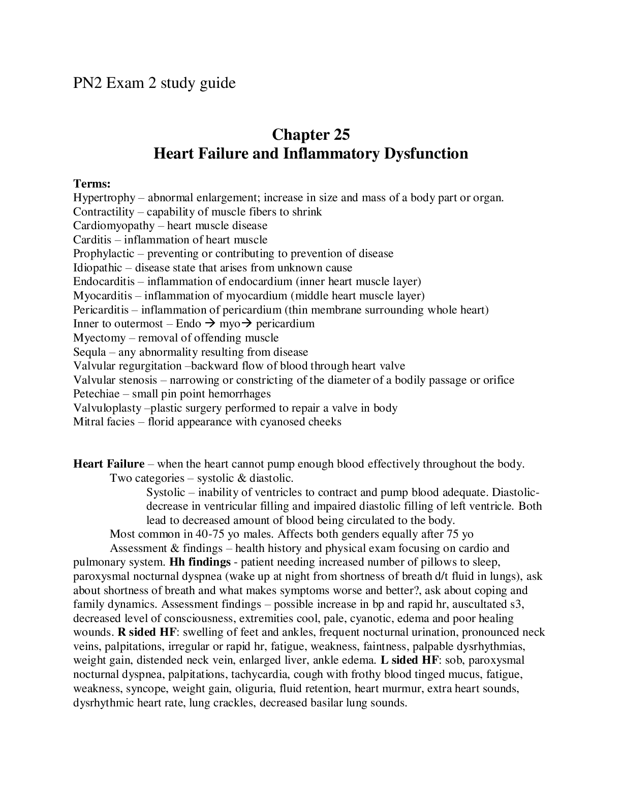 Preview image for PN2 Exam 2 study guide Heart Failure and Inflammatory Dysfunction