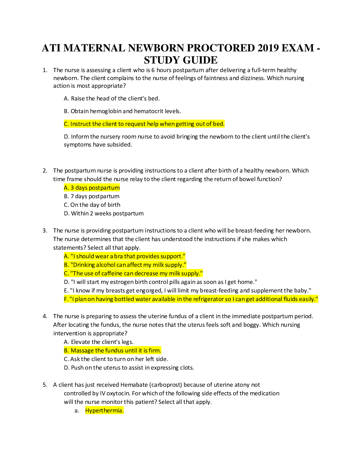 Preview image of ATI MATERNAL NEWBORN PROCTORED EXAM 2019  - STUDY GUIDE document