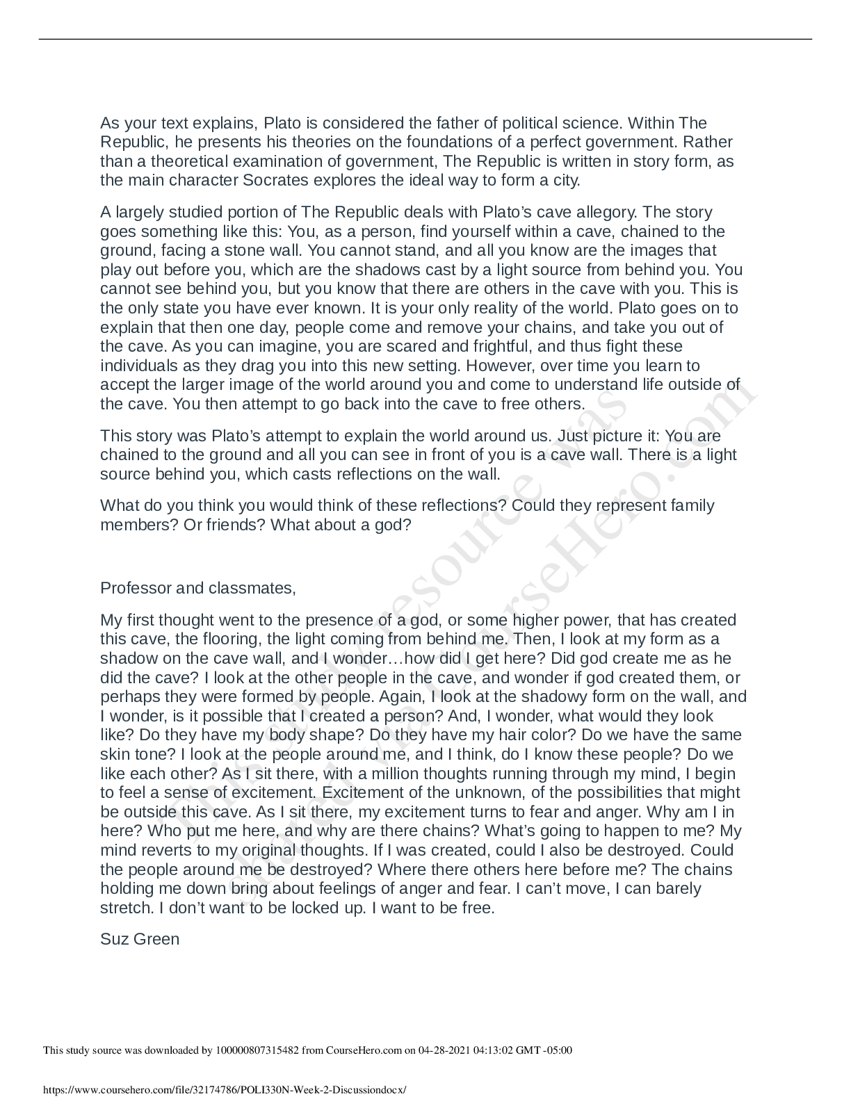 Preview image of POLI 330N Week 2 Discussion 2020 document