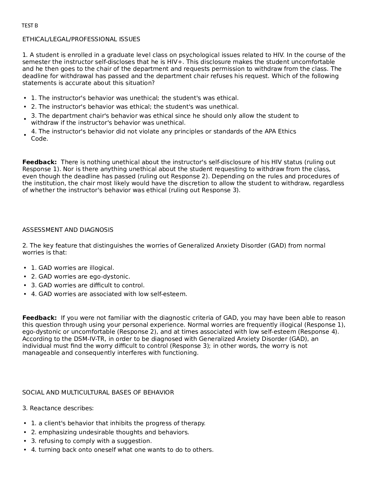 Preview image for EPPP Psychology Licensing Exam test B| 200 QUESTIONS| WITH COMPLETE SOLUTIONS