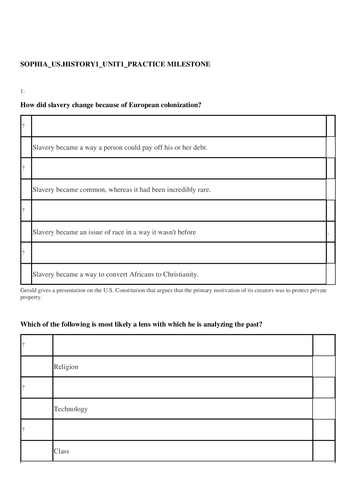 Preview image of SOPHIA_US.HISTORY1_UNIT1_PRACTICE MILESTONE ,100% CORRECT document