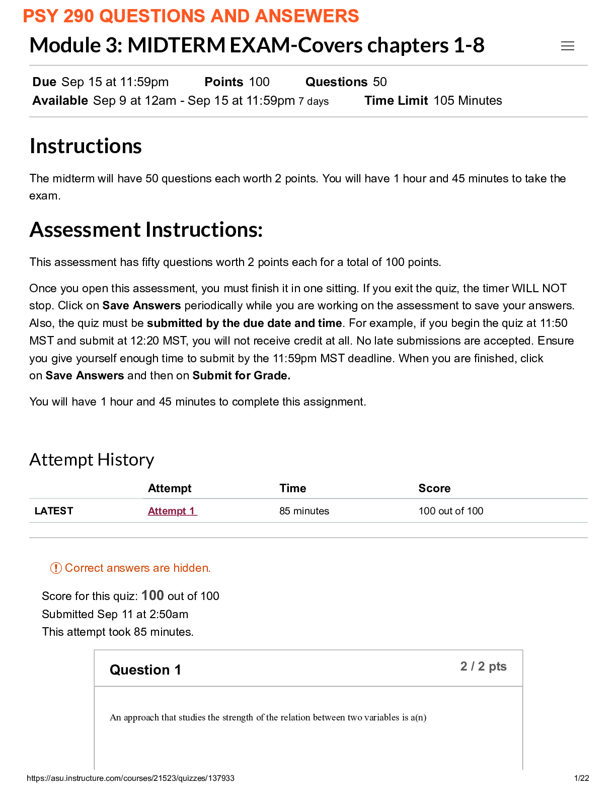 Preview image of PSY 290 QUESTIONS AND ANSEWERS document