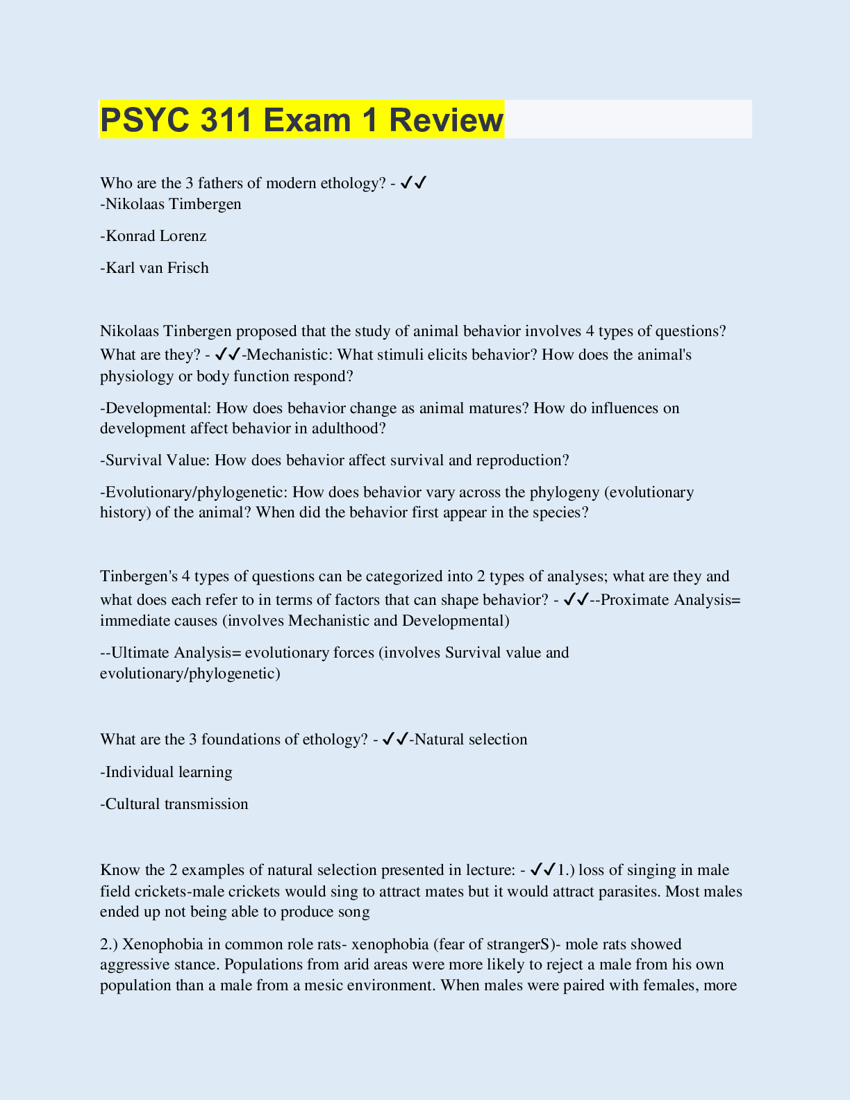 PSYC 311 Exam 1 Review | 125 Questions with 100% Correct Answers ...