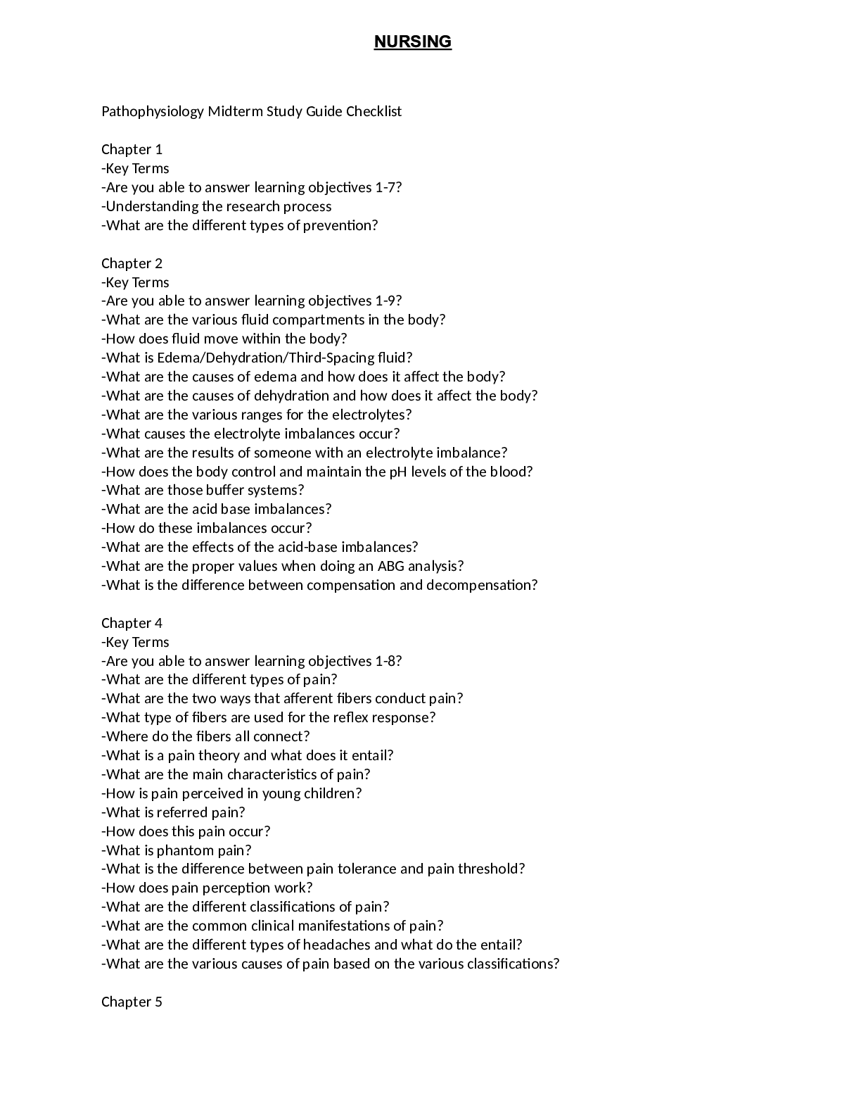 Preview image of Pathophysiology Midterm Study Guide Checklist, Patho 203 midterm 2022 document