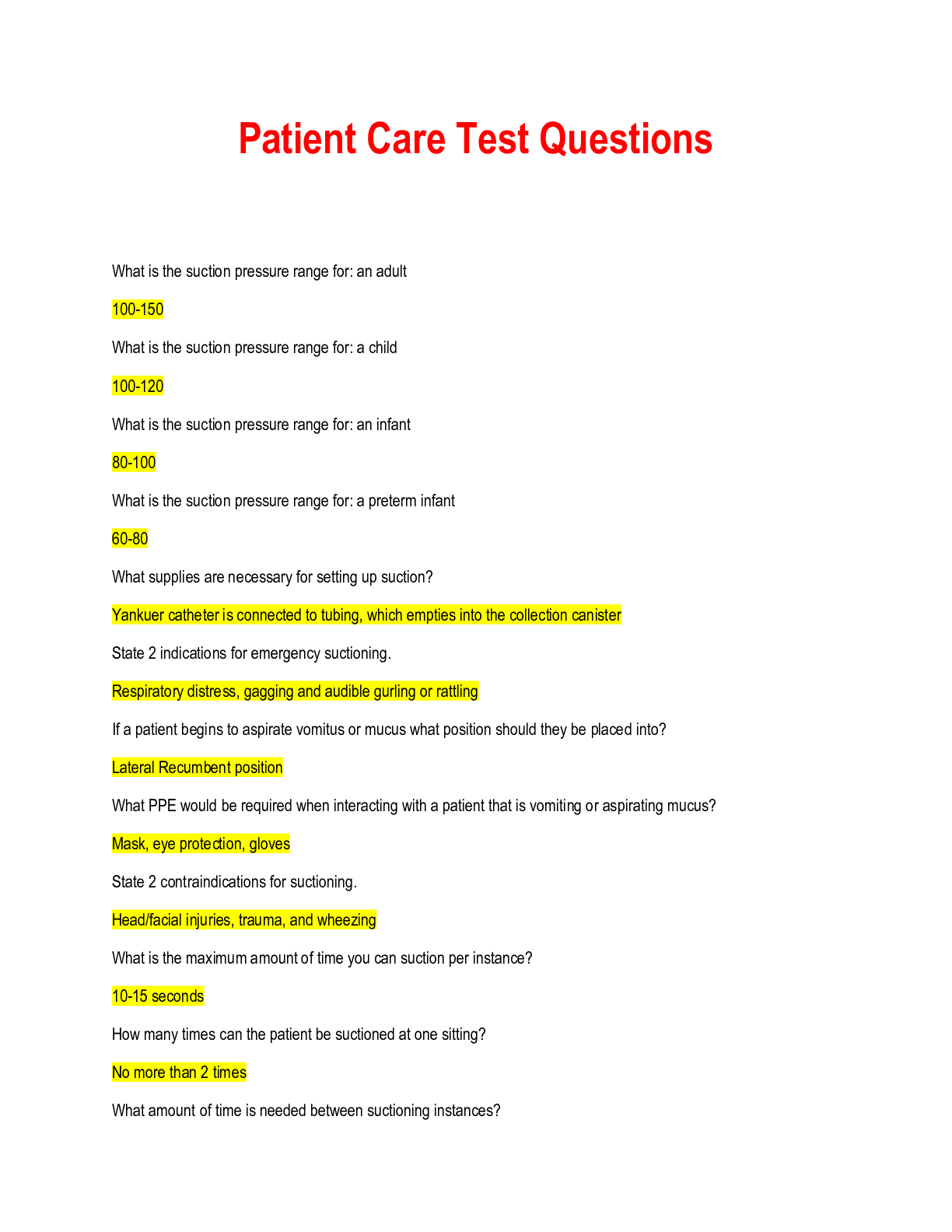 Patient Care Test Questions - Scholarfriends