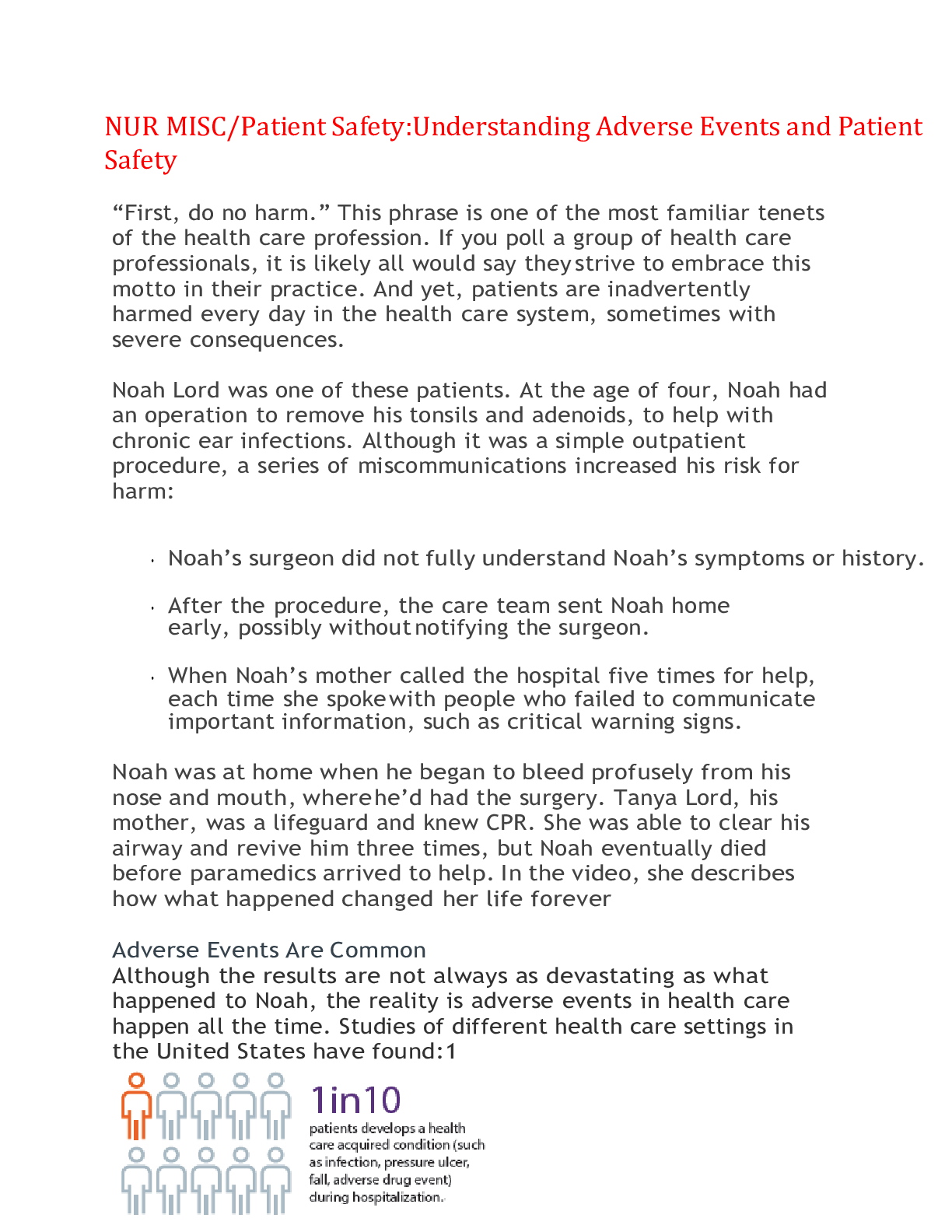NUR MISC/Patient Safety:Understanding Adverse Events and Patient Safety,100%CORRECT