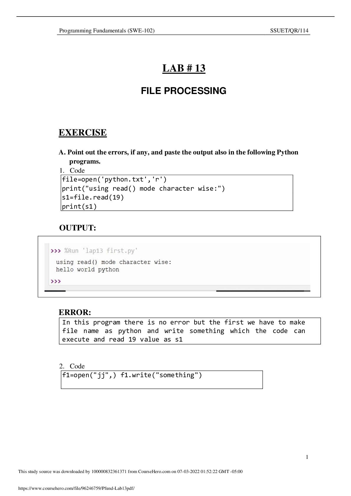 Preview image for Pfund Lab13 Programming Fundamentals (SWE-102)