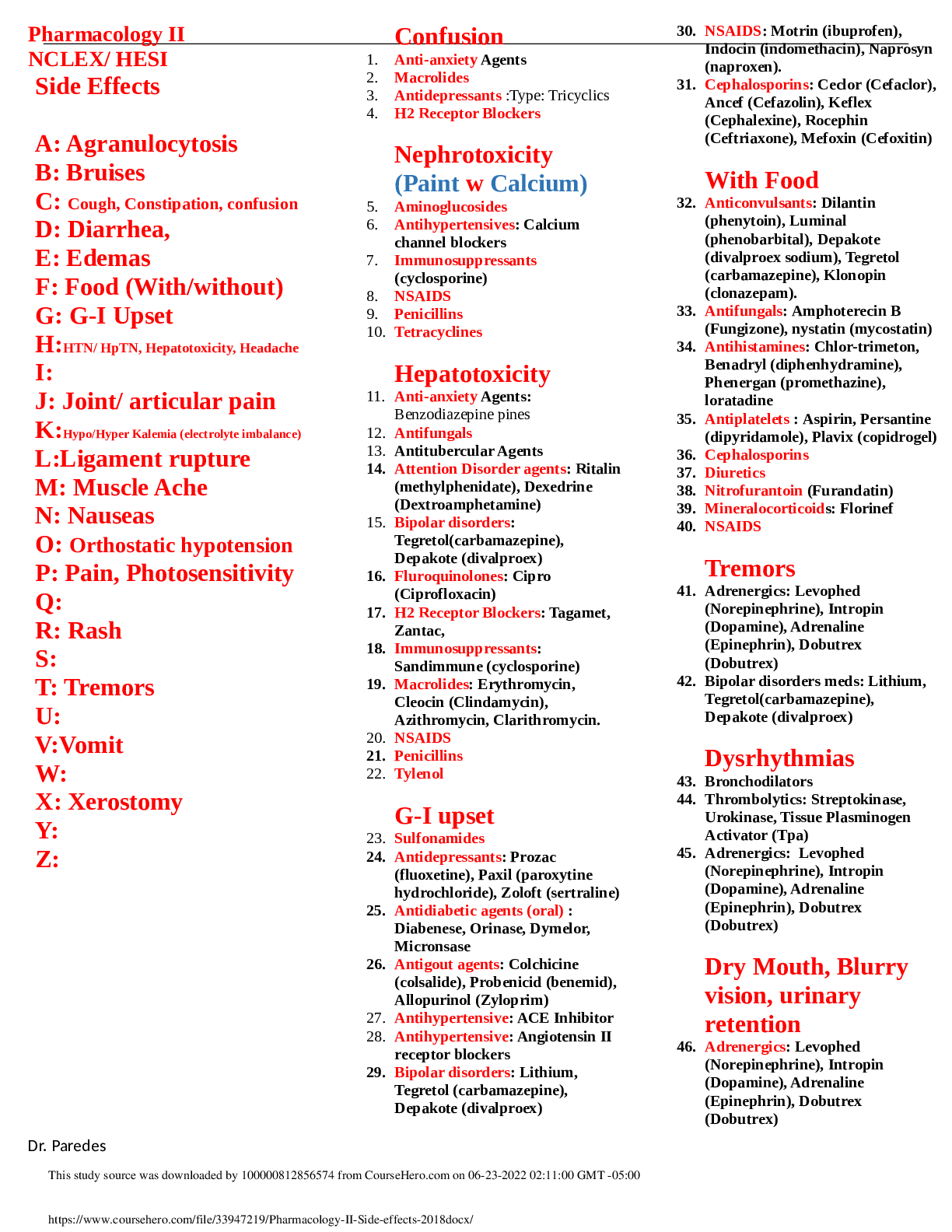 Preview image of NURS 666 Pharmacology II Side effects document