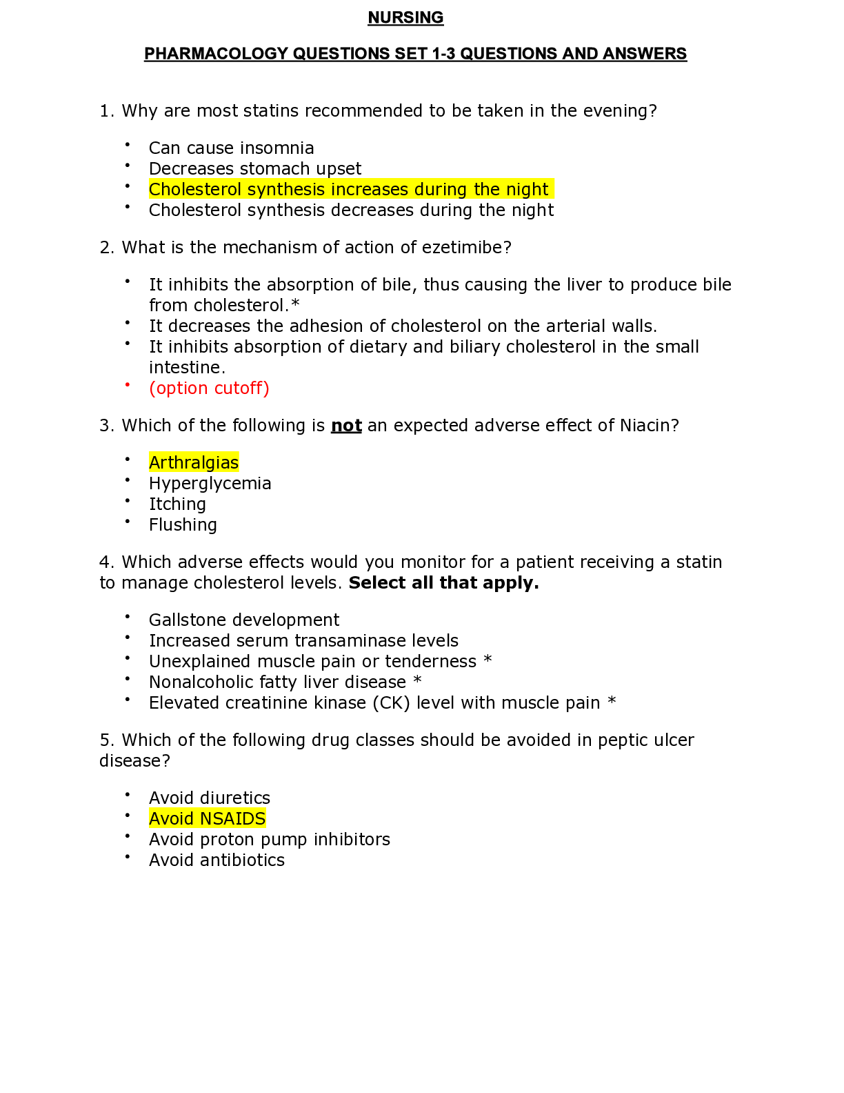 Preview of PHARMACOLOGY QUESTIONS SET 1-3
